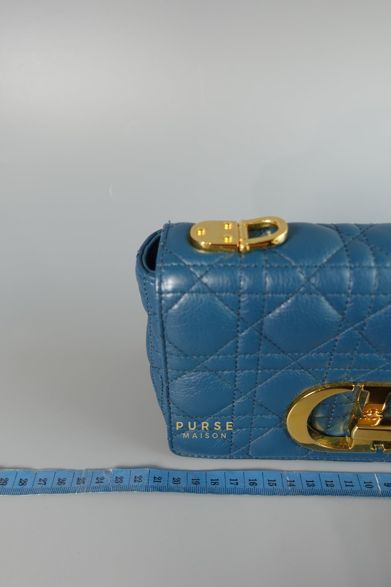 Caro Small Bag in Deep Ocean Blue Supple Cannage Calfskin | Purse Maison Luxury Bags Shop