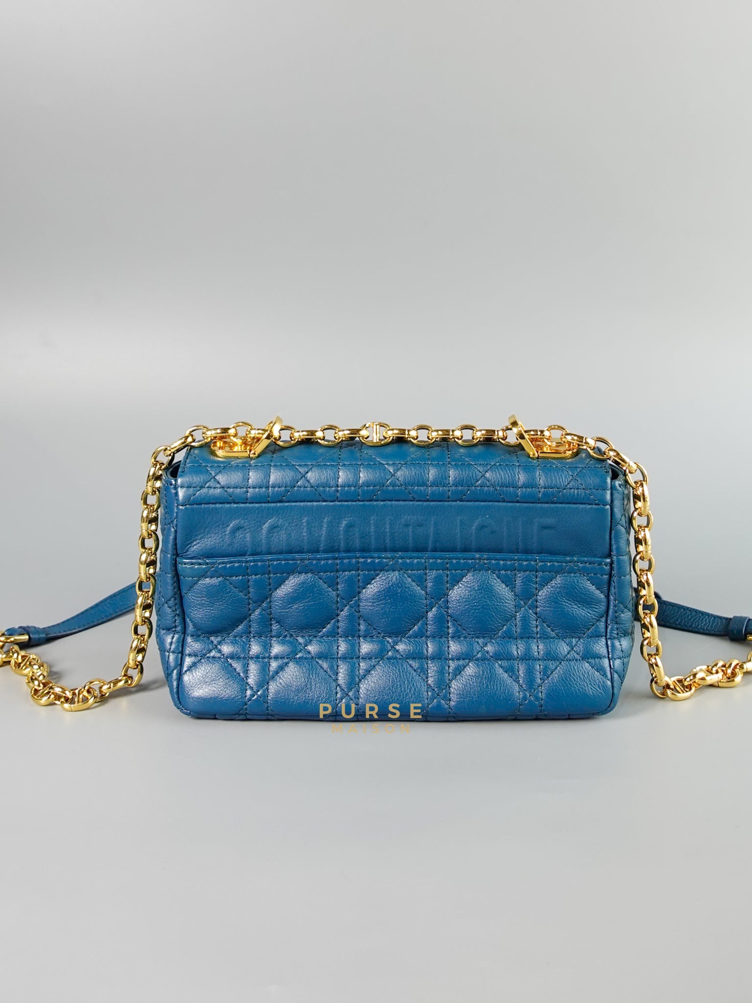 Caro Small Bag in Deep Ocean Blue Supple Cannage Calfskin | Purse Maison Luxury Bags Shop