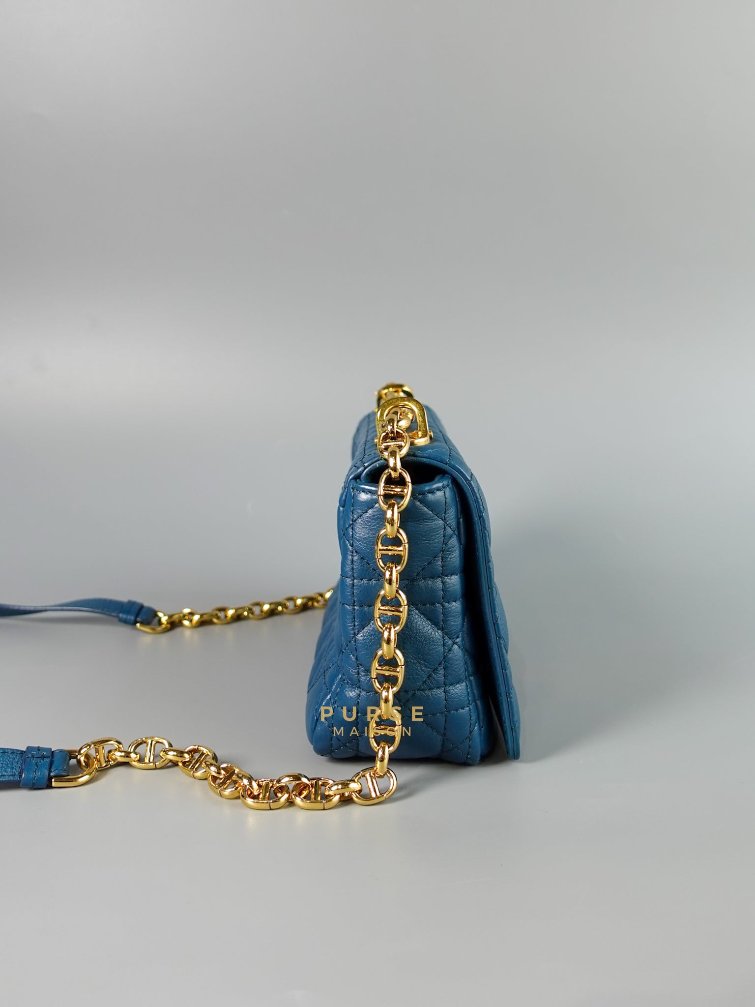 Caro Small Bag in Deep Ocean Blue Supple Cannage Calfskin | Purse Maison Luxury Bags Shop