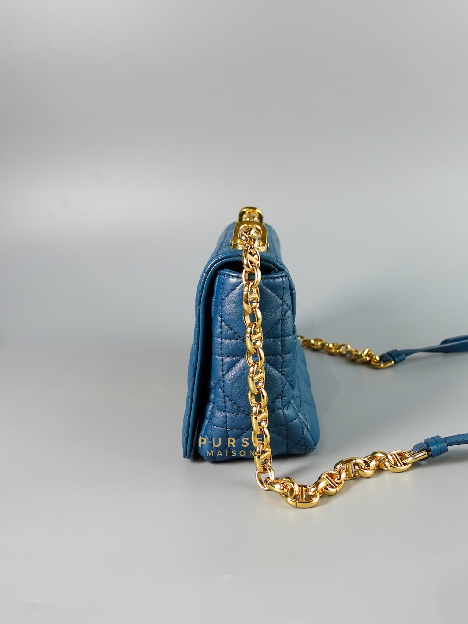 Caro Small Bag in Deep Ocean Blue Supple Cannage Calfskin | Purse Maison Luxury Bags Shop