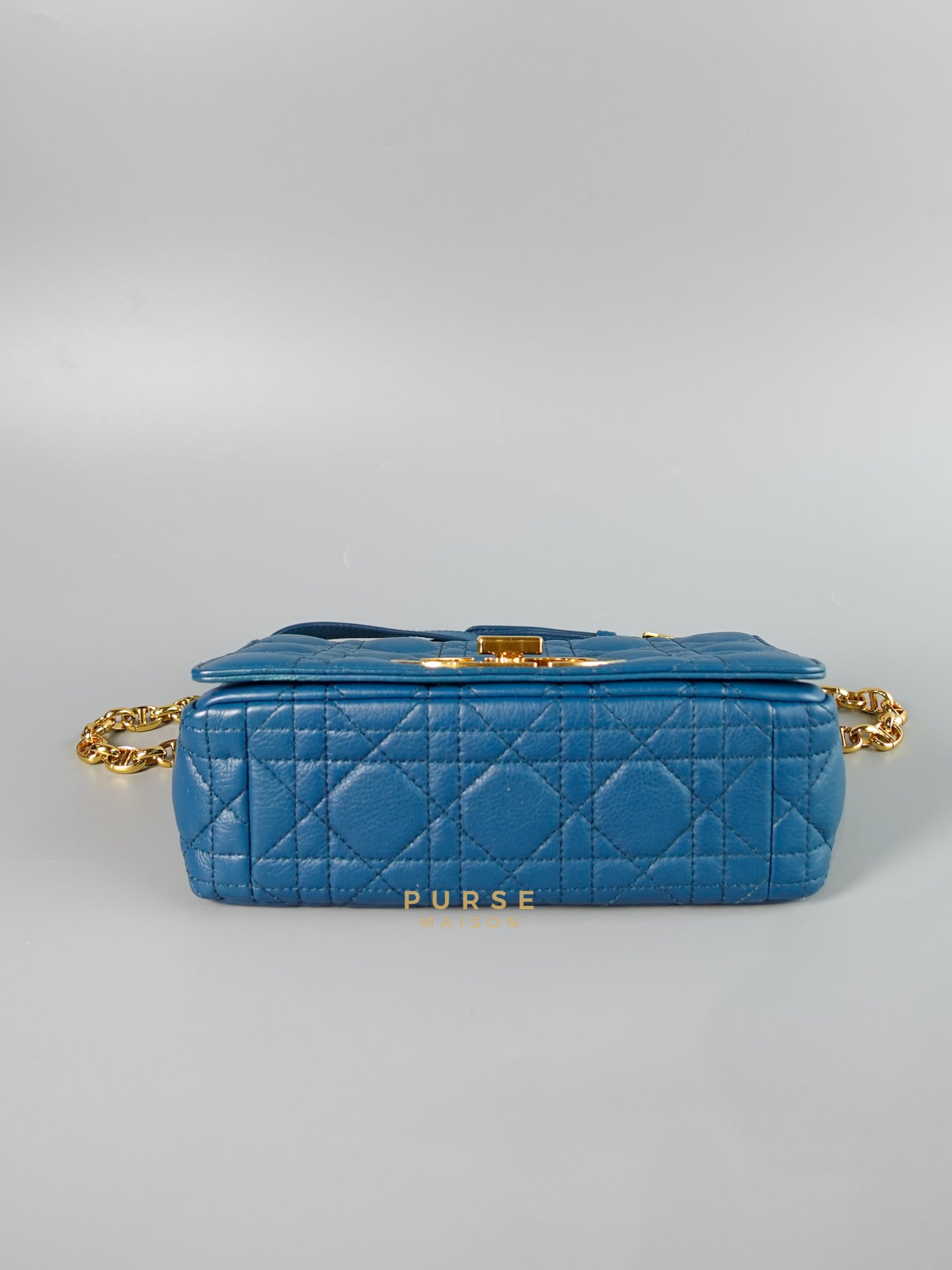 Caro Small Bag in Deep Ocean Blue Supple Cannage Calfskin | Purse Maison Luxury Bags Shop