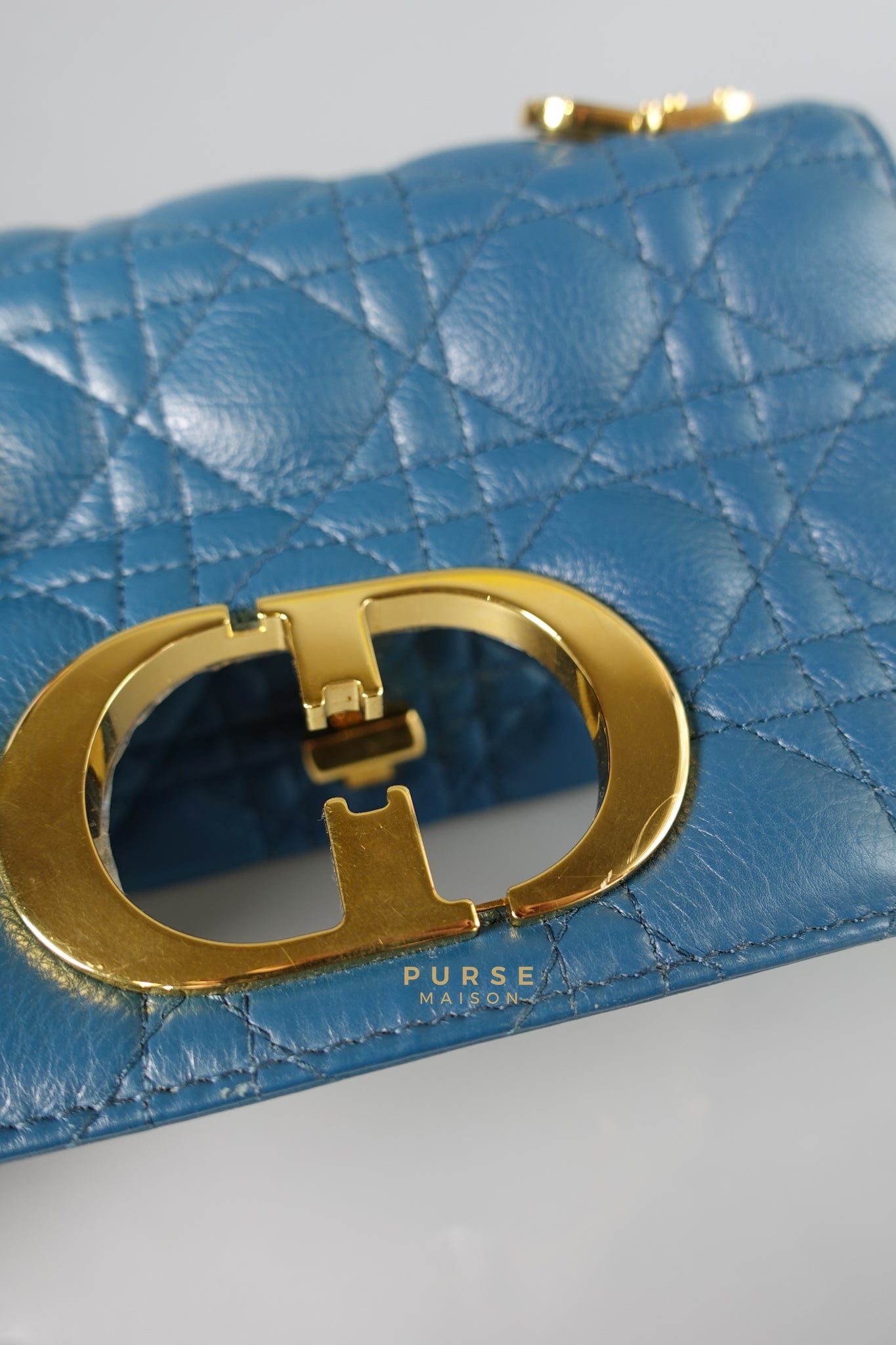 Caro Small Bag in Deep Ocean Blue Supple Cannage Calfskin | Purse Maison Luxury Bags Shop