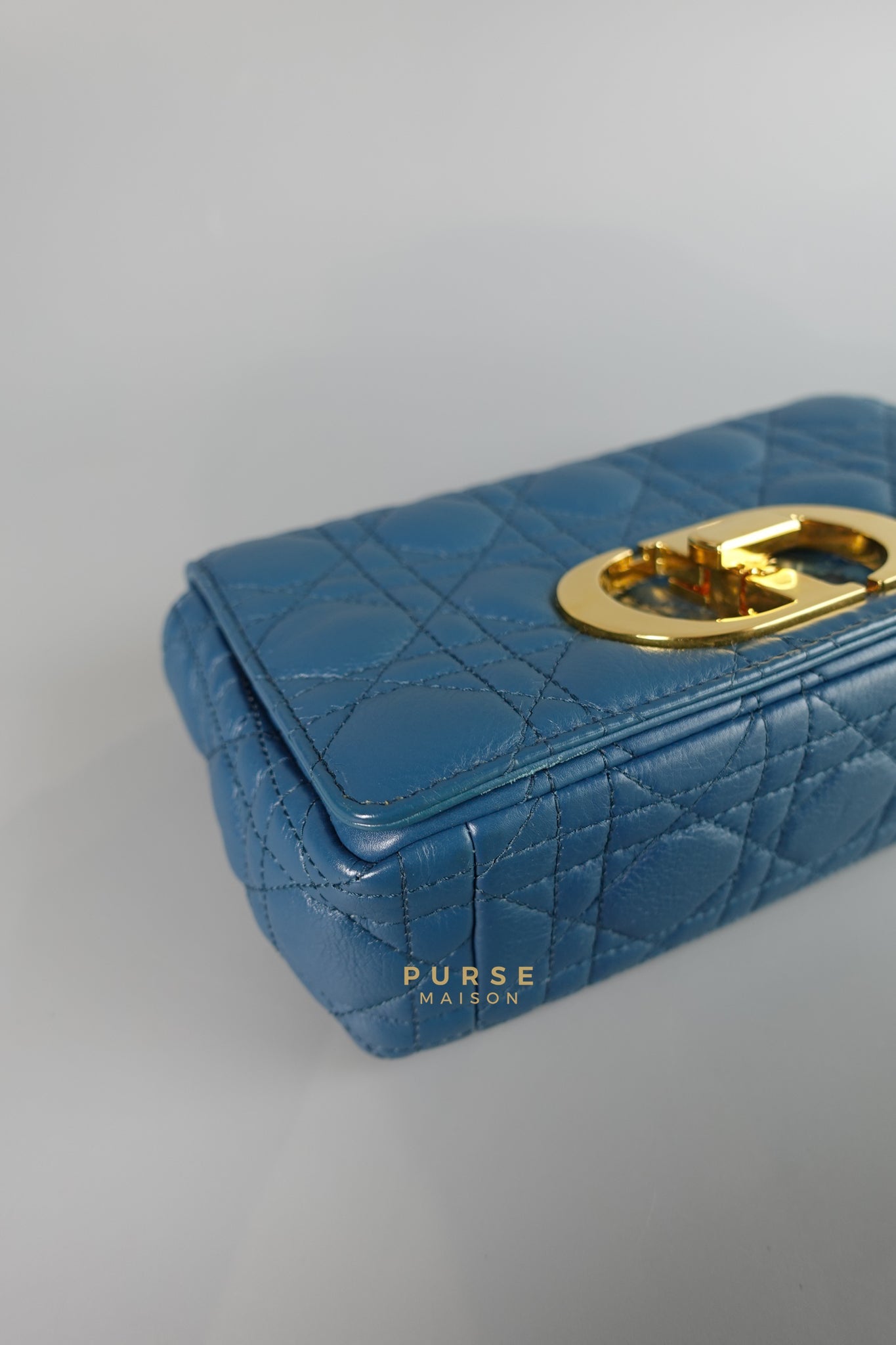 Caro Small Bag in Deep Ocean Blue Supple Cannage Calfskin | Purse Maison Luxury Bags Shop