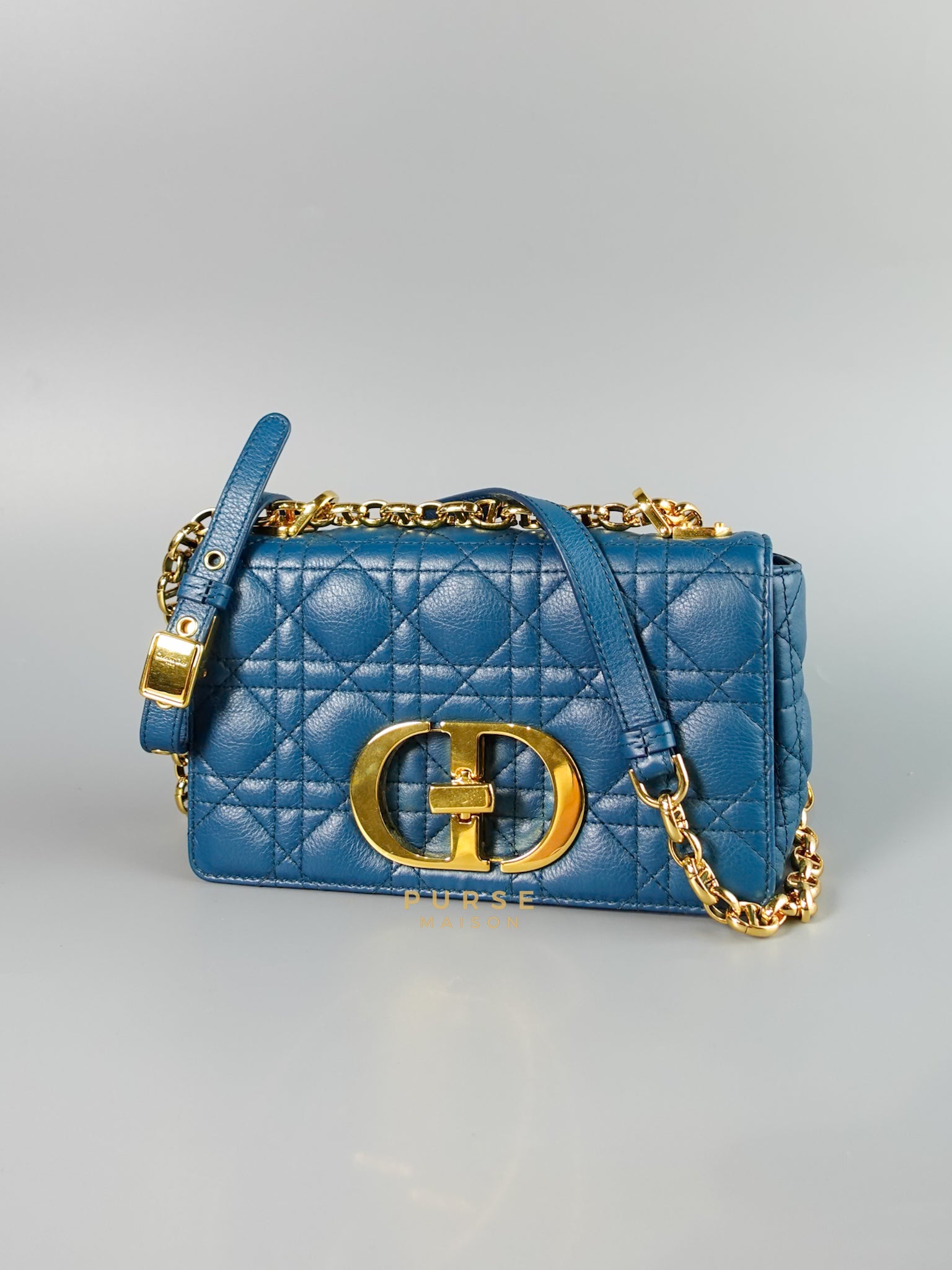 Caro Small Bag in Deep Ocean Blue Supple Cannage Calfskin | Purse Maison Luxury Bags Shop