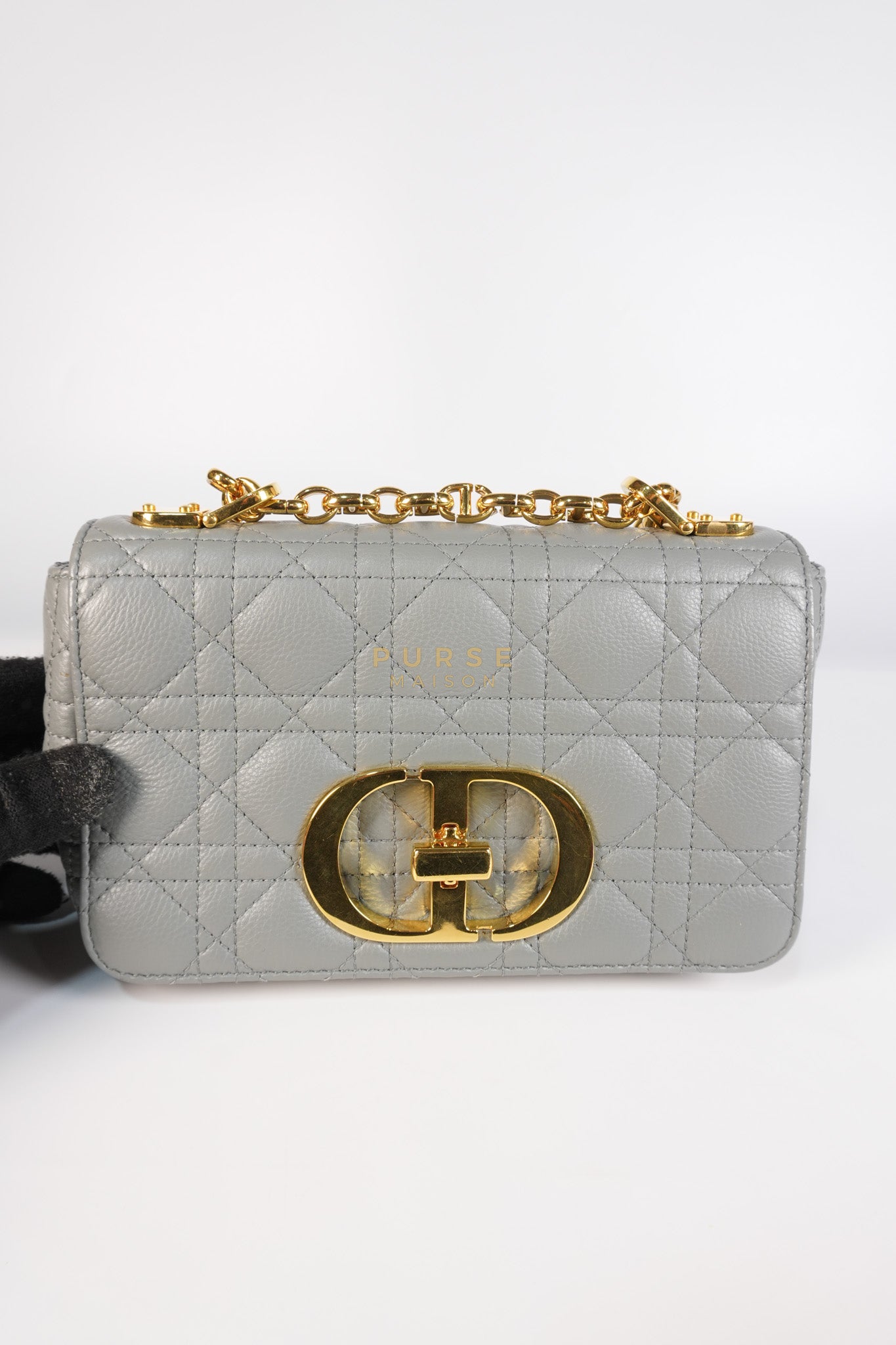 Caro Small Bag in Gray Supple Cannage Calfskin Leather | Purse Maison Luxury Bags Shop