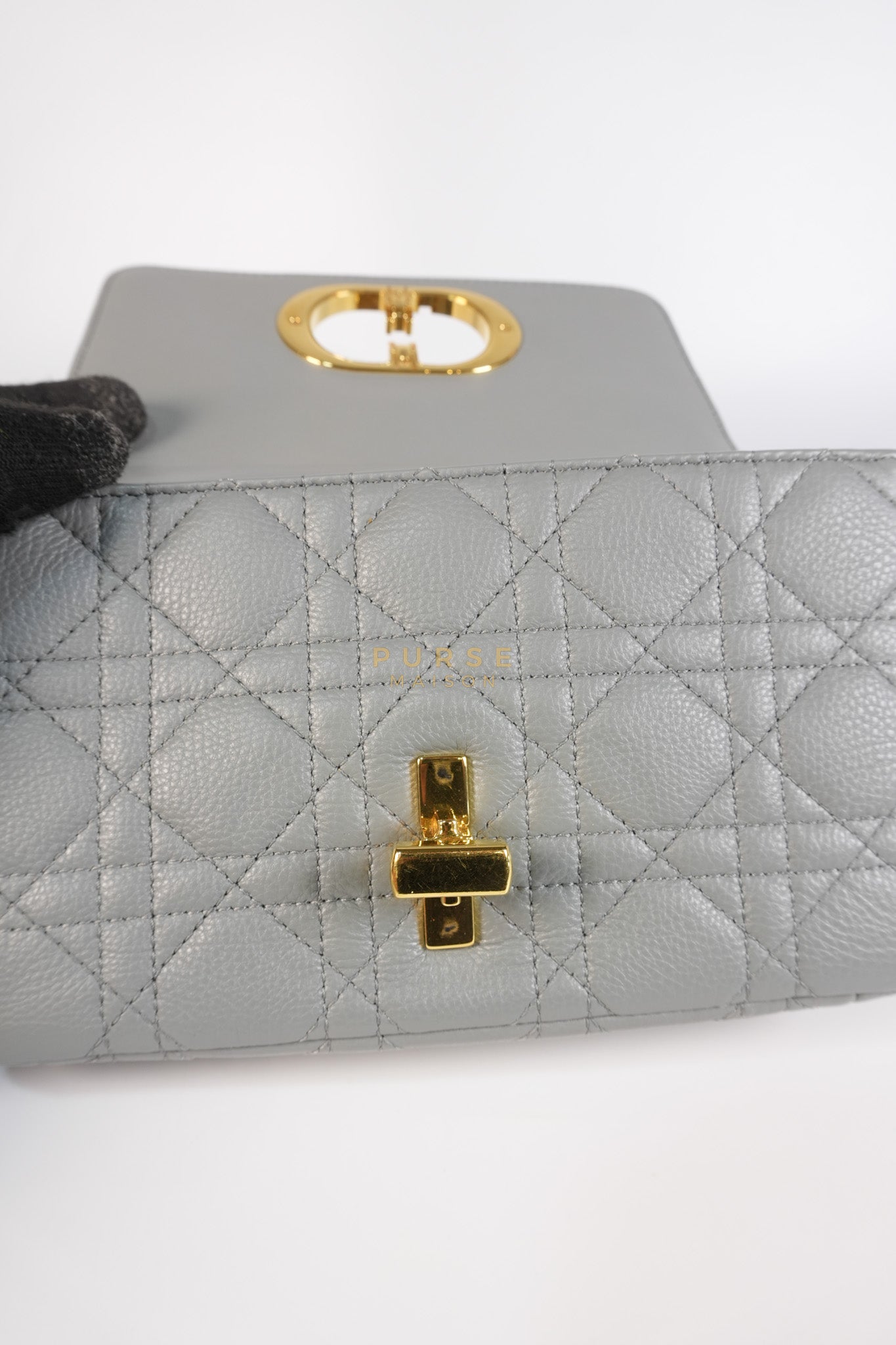 Caro Small Bag in Gray Supple Cannage Calfskin Leather | Purse Maison Luxury Bags Shop