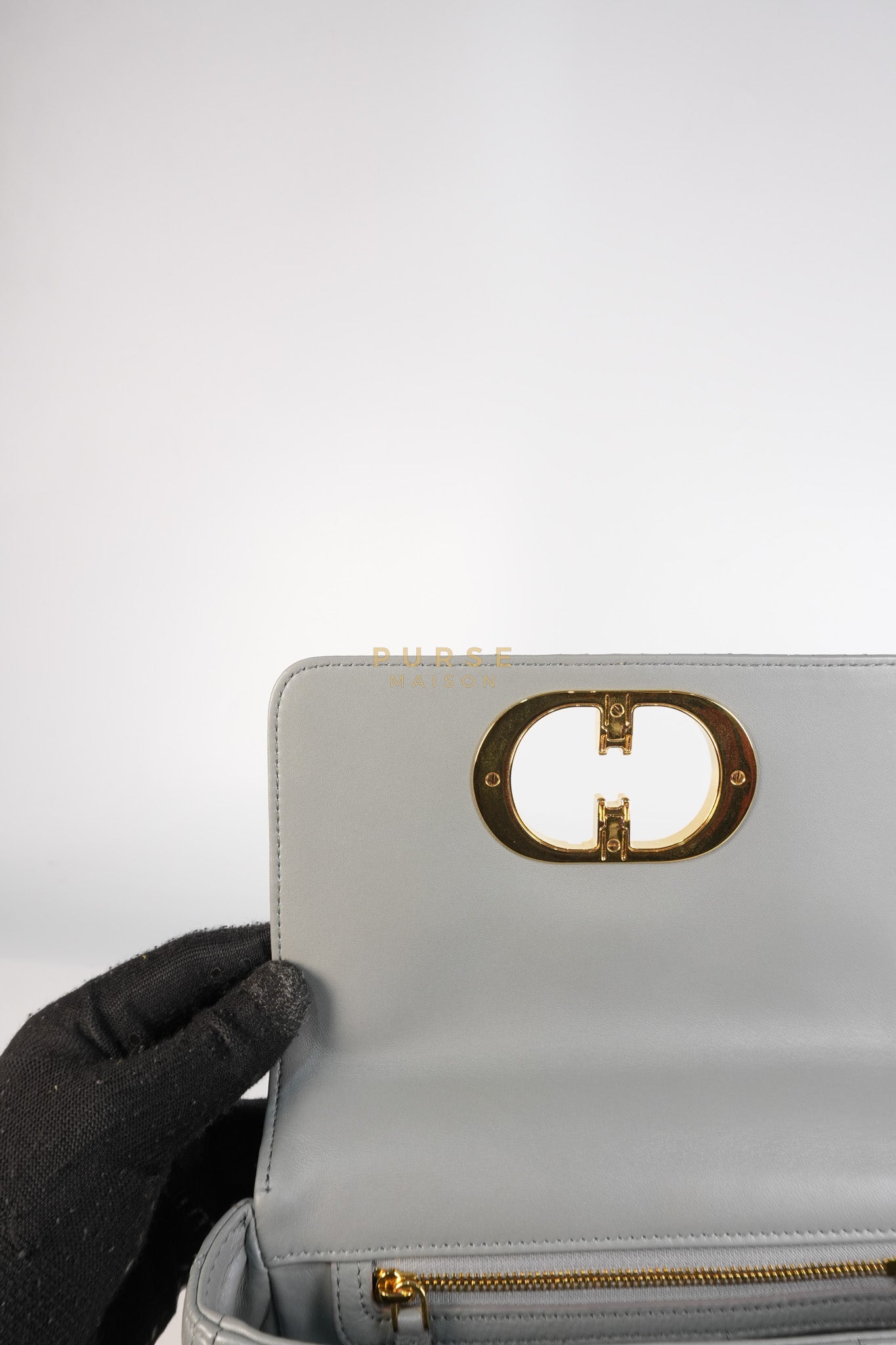 Caro Small Bag in Gray Supple Cannage Calfskin Leather | Purse Maison Luxury Bags Shop