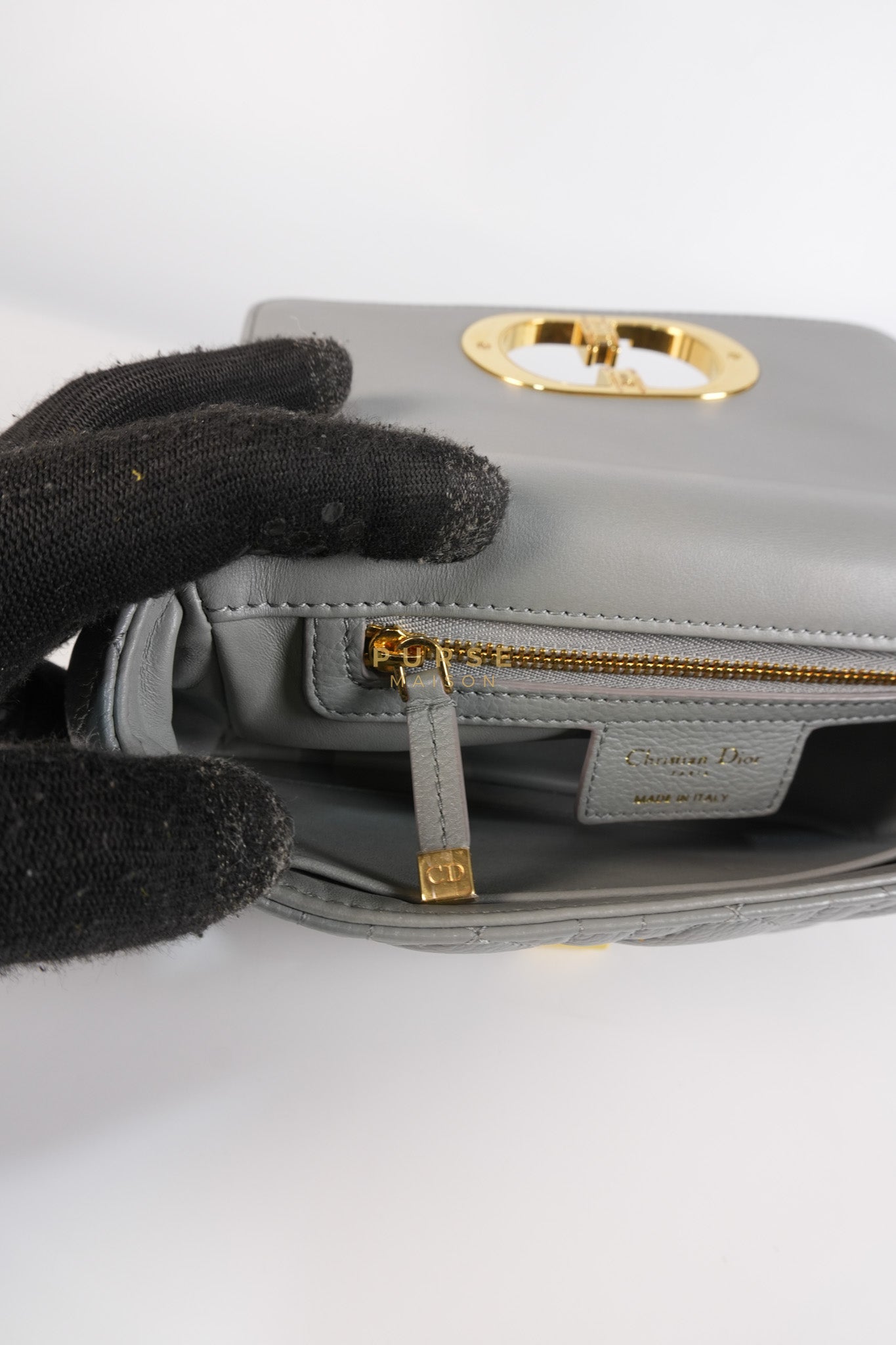 Caro Small Bag in Gray Supple Cannage Calfskin Leather | Purse Maison Luxury Bags Shop