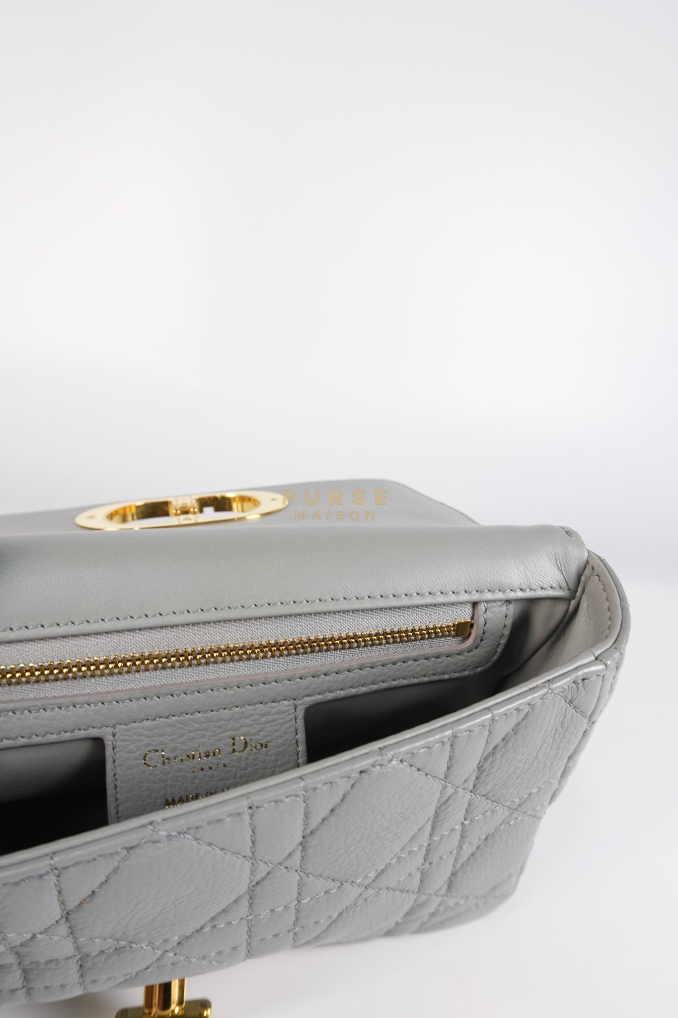 Caro Small Bag in Gray Supple Cannage Calfskin Leather | Purse Maison Luxury Bags Shop