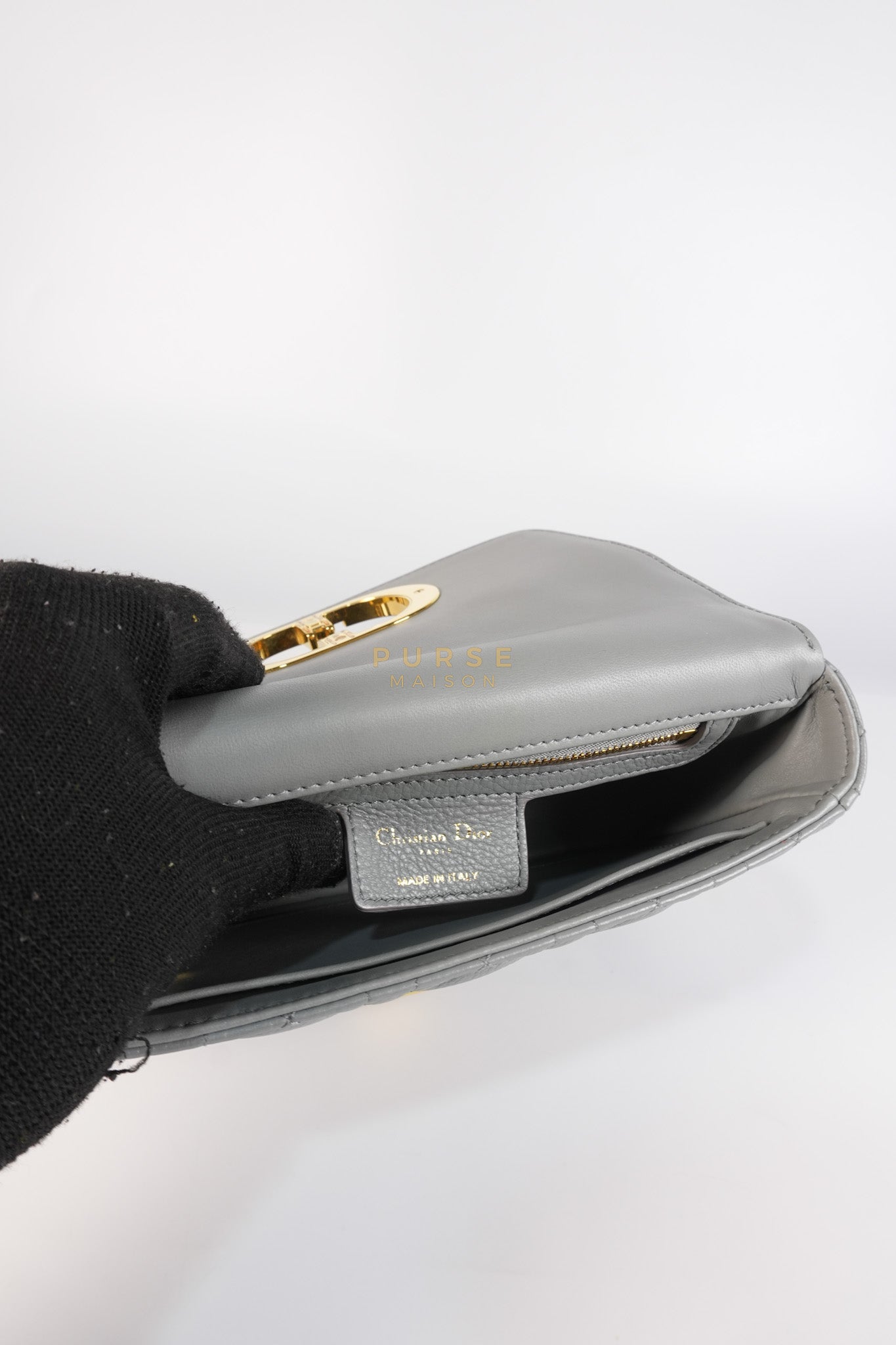Caro Small Bag in Gray Supple Cannage Calfskin Leather | Purse Maison Luxury Bags Shop