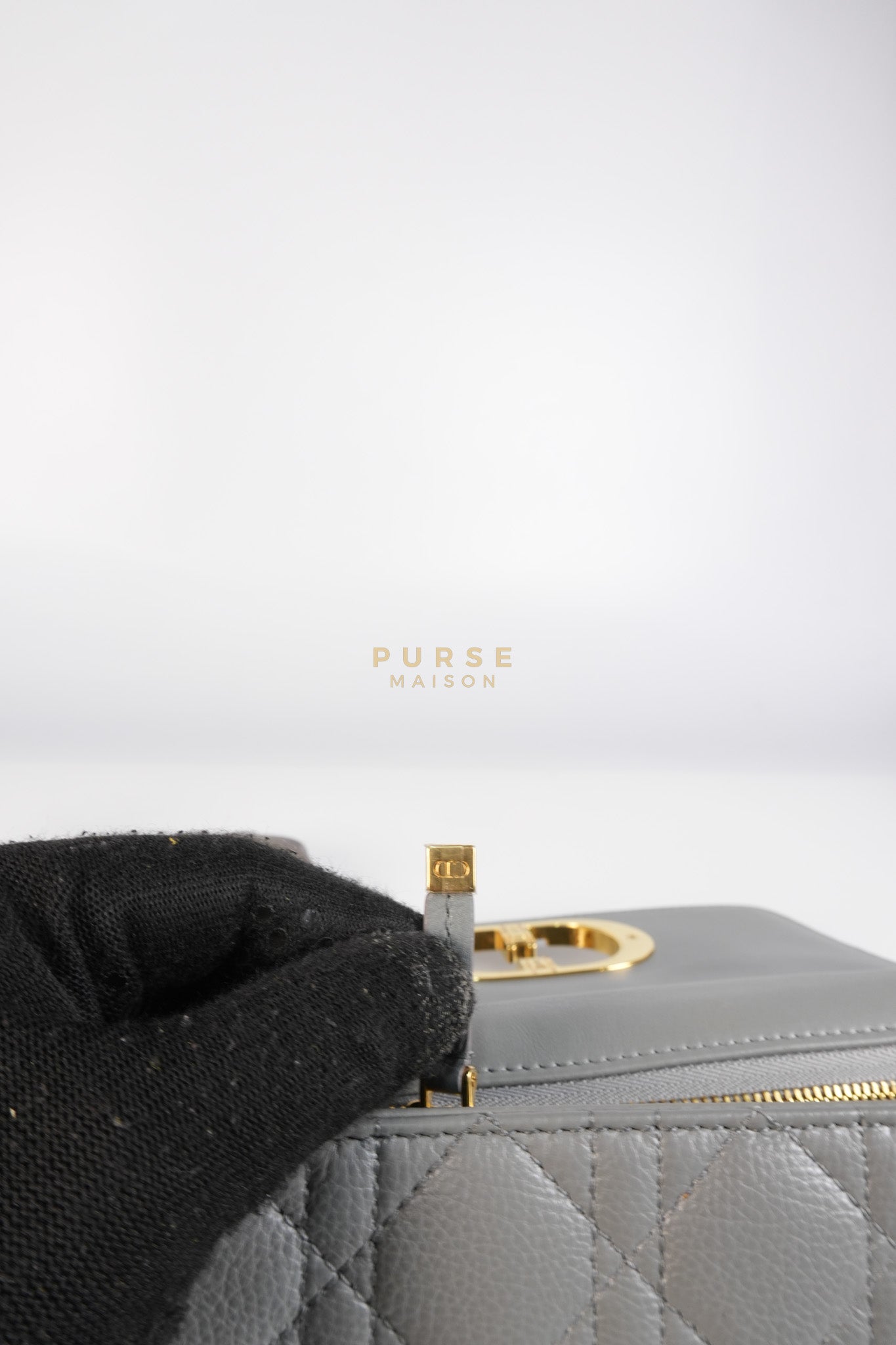 Caro Small Bag in Gray Supple Cannage Calfskin Leather | Purse Maison Luxury Bags Shop