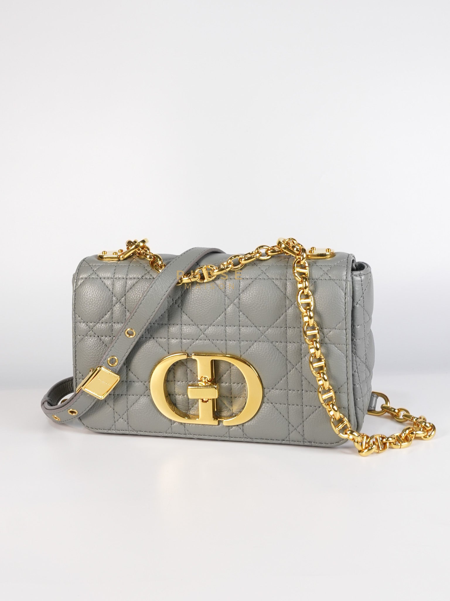 Caro Small Bag in Gray Supple Cannage Calfskin Leather | Purse Maison Luxury Bags Shop