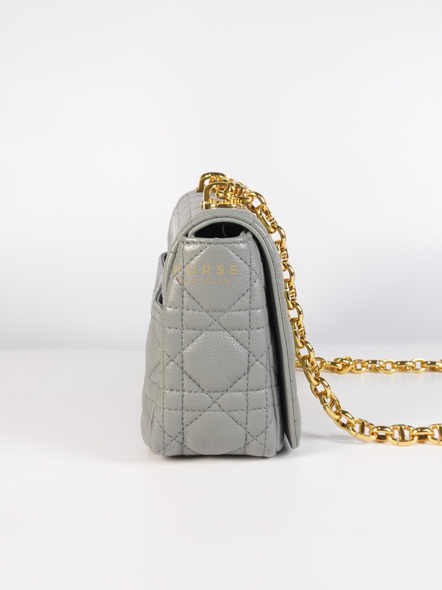 Caro Small Bag in Gray Supple Cannage Calfskin Leather | Purse Maison Luxury Bags Shop