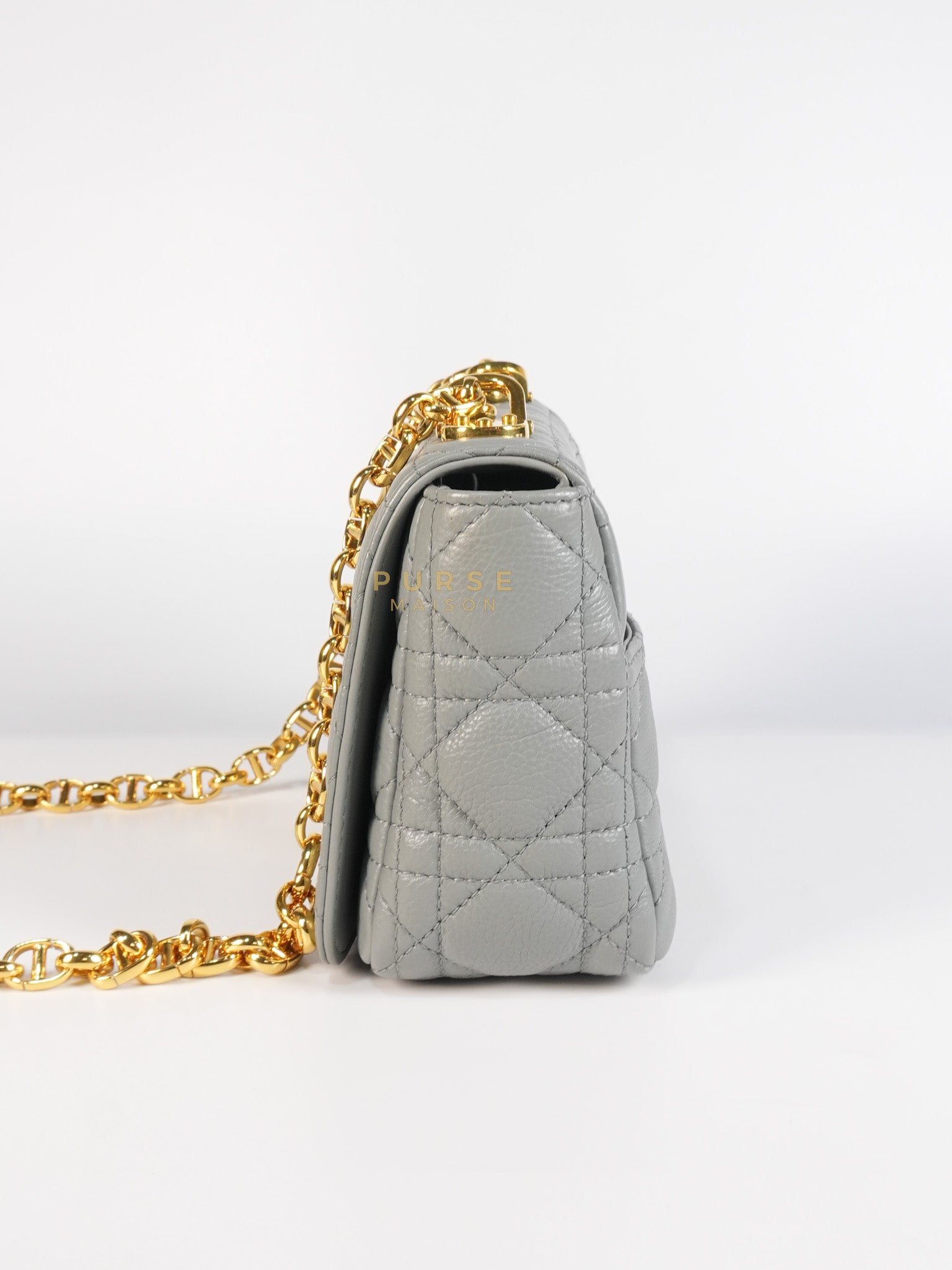 Caro Small Bag in Gray Supple Cannage Calfskin Leather | Purse Maison Luxury Bags Shop