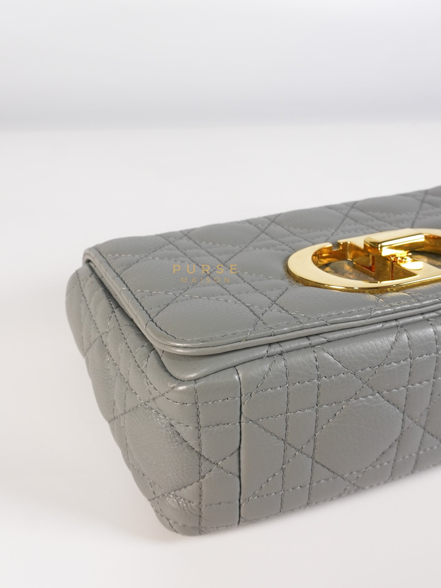 Caro Small Bag in Gray Supple Cannage Calfskin Leather | Purse Maison Luxury Bags Shop