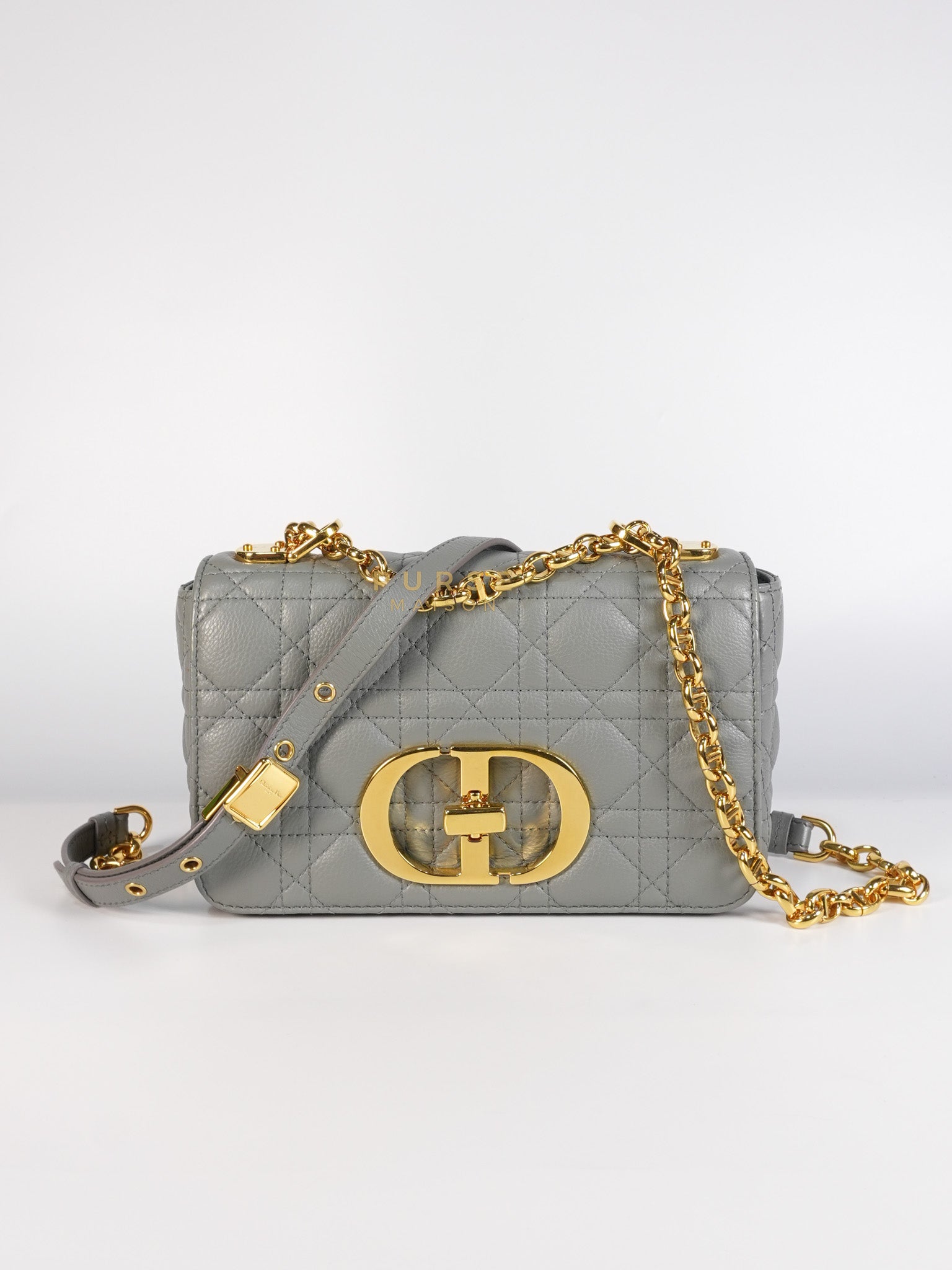 Caro Small Bag in Gray Supple Cannage Calfskin Leather | Purse Maison Luxury Bags Shop