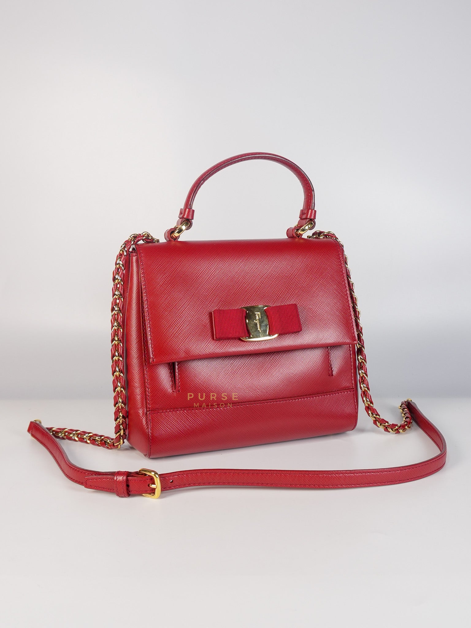 Carrie Top Handle Bag in Red Leather | Purse Maison Luxury Bags Shop