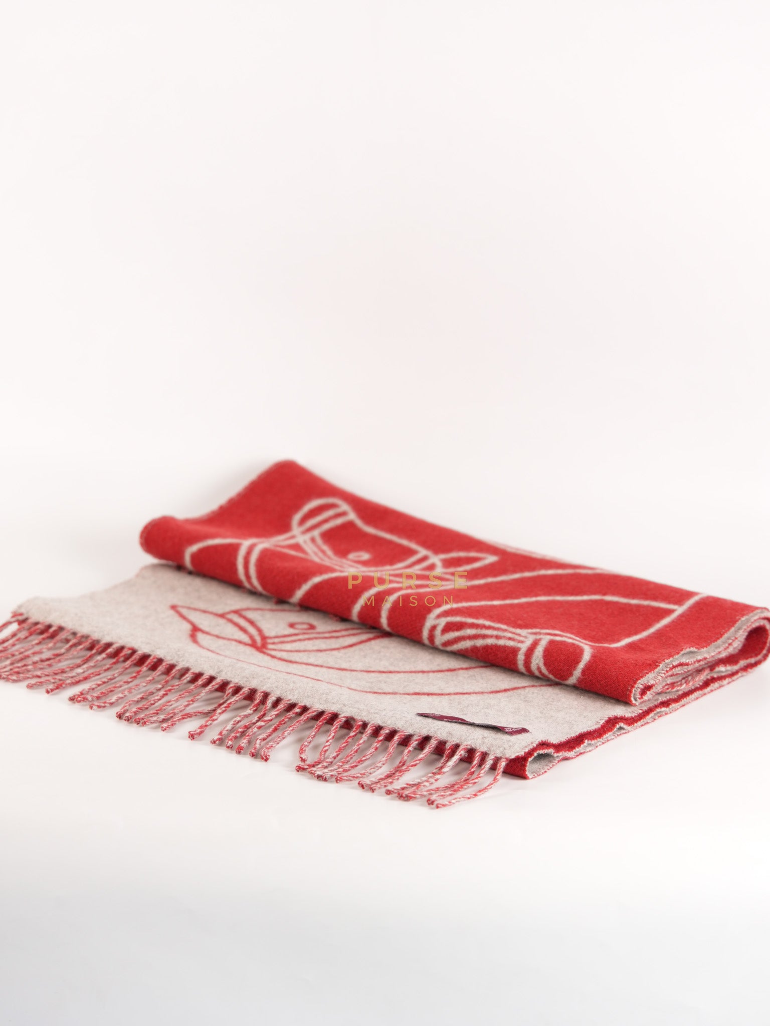 Casaque Entrelacs Equestres muffler in Red Cashmere | Purse Maison Luxury Bags Shop