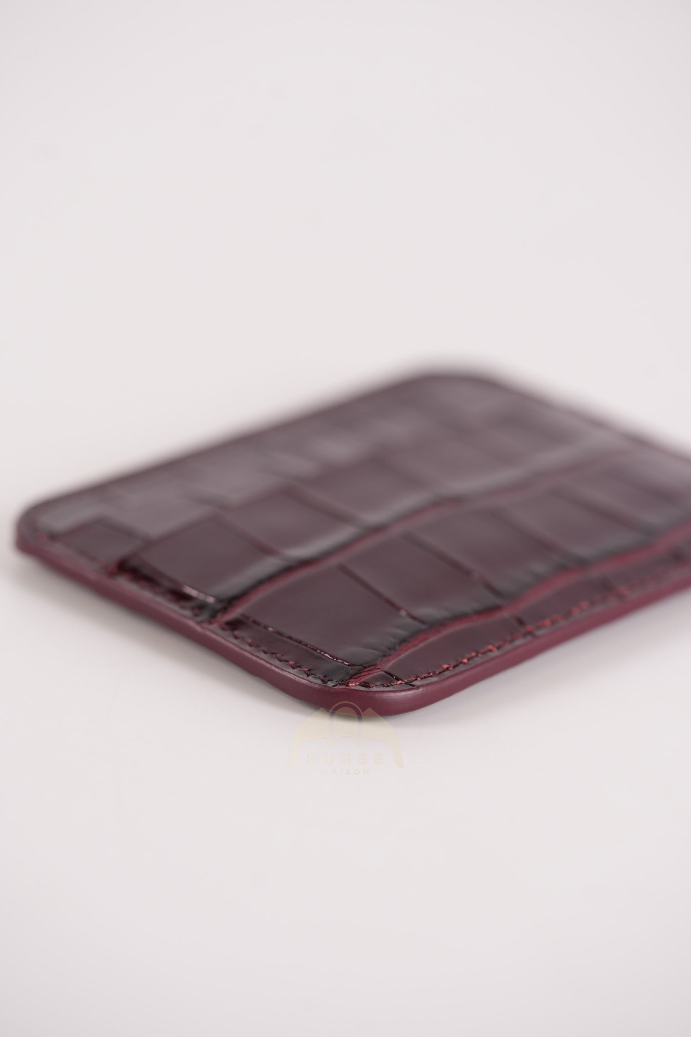 Cash Card Holder in Burgundy Shiny Crocodile Leather | Purse Maison Luxury Bags Shop