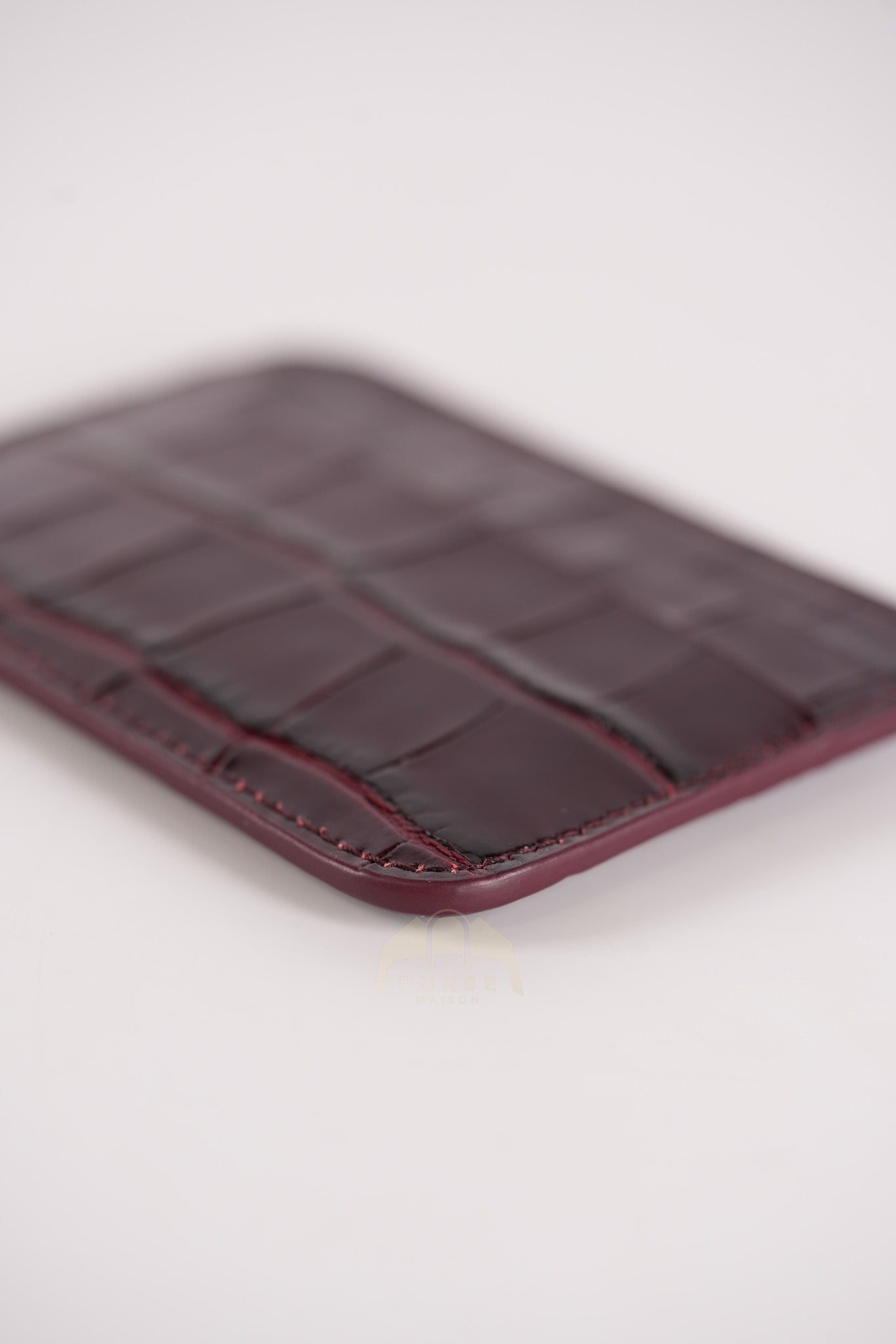 Cash Card Holder in Burgundy Shiny Crocodile Leather | Purse Maison Luxury Bags Shop