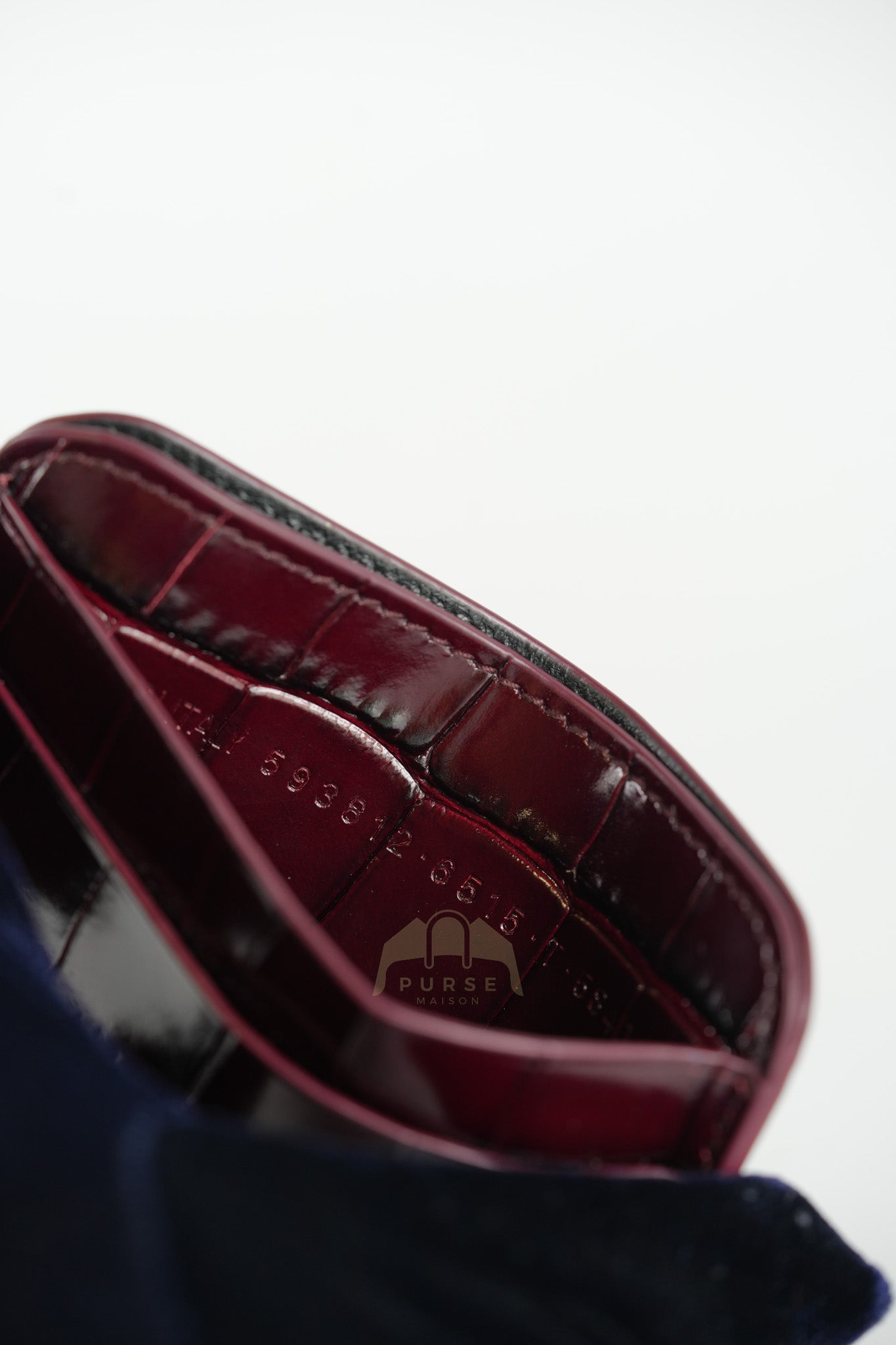 Cash Card Holder in Burgundy Shiny Crocodile Leather | Purse Maison Luxury Bags Shop