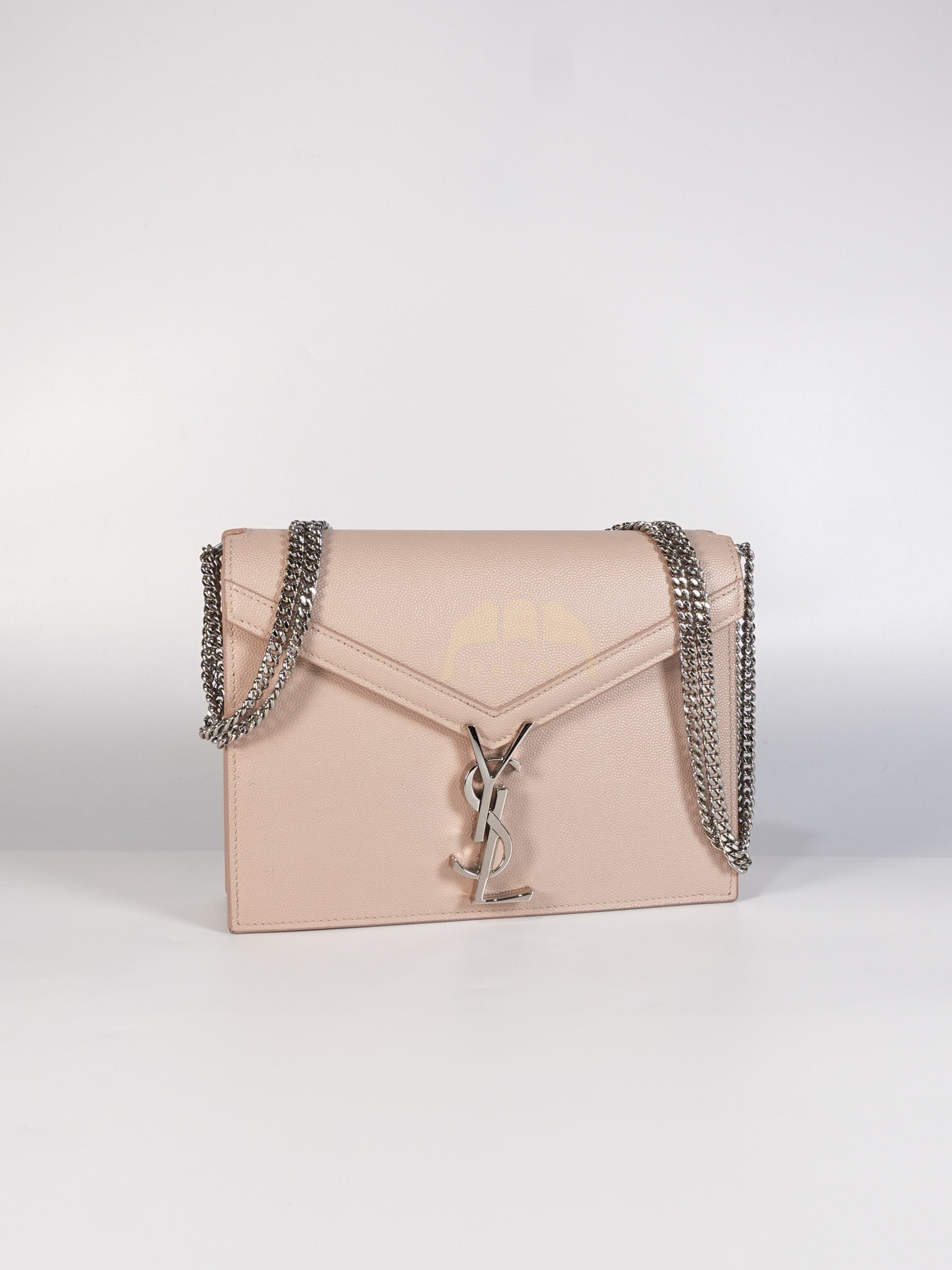 Cassandra Chain Flap Shoulder Bag in Pink Beige Grained Leather | Purse Maison Luxury Bags Shop