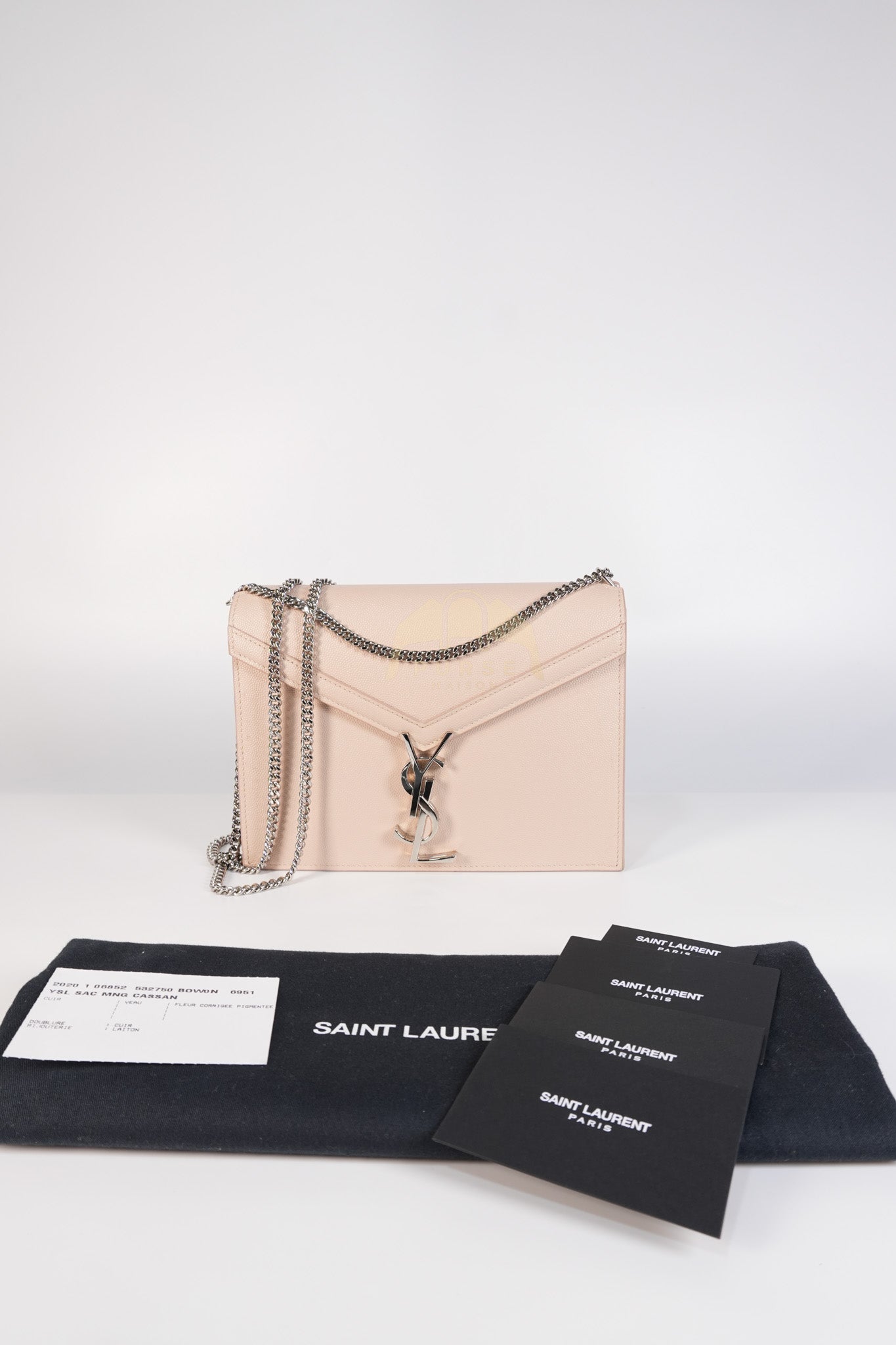 Cassandra Chain Flap Shoulder Bag in Pink Beige Grained Leather | Purse Maison Luxury Bags Shop