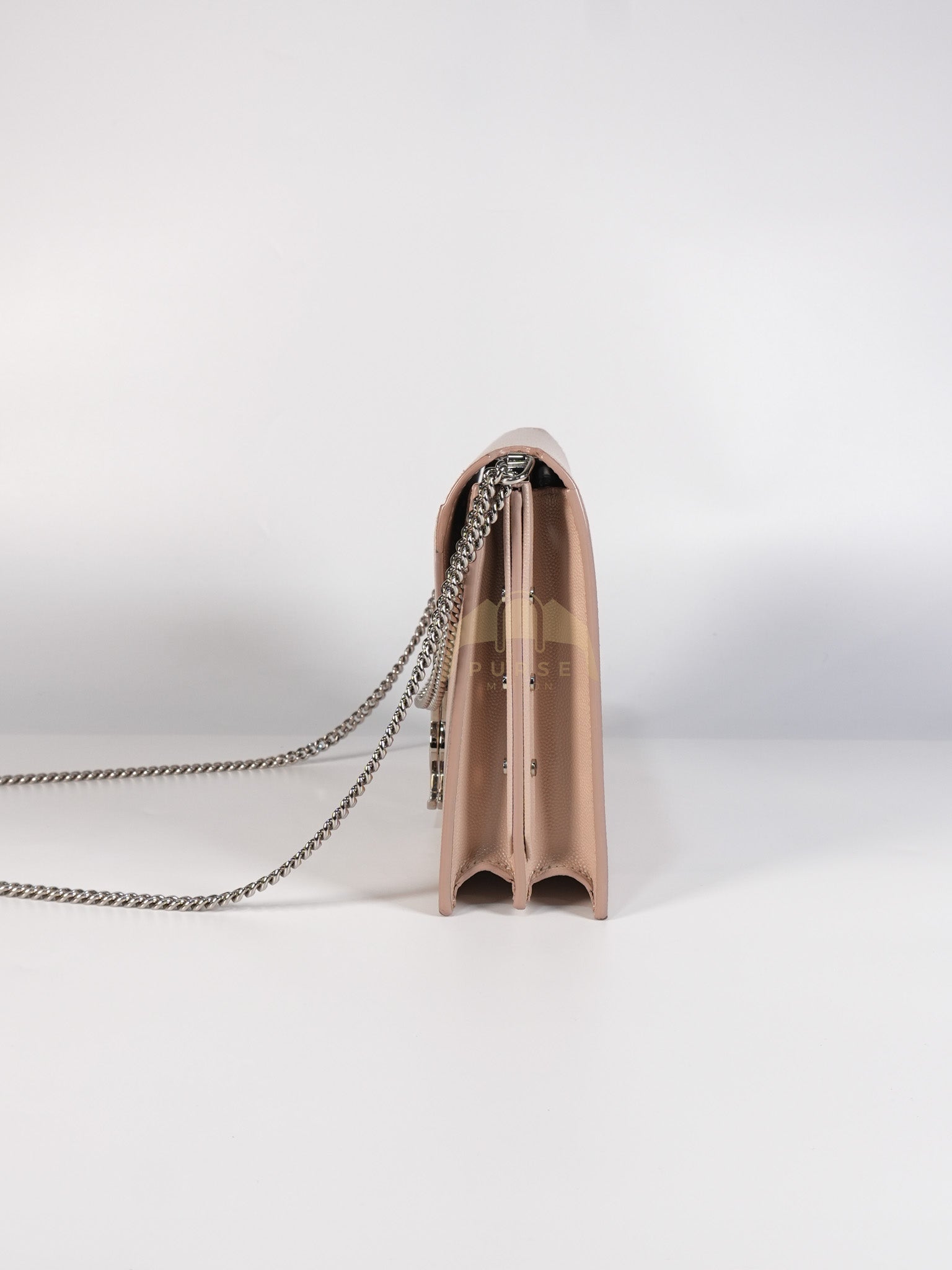 Cassandra Chain Flap Shoulder Bag in Pink Beige Grained Leather | Purse Maison Luxury Bags Shop