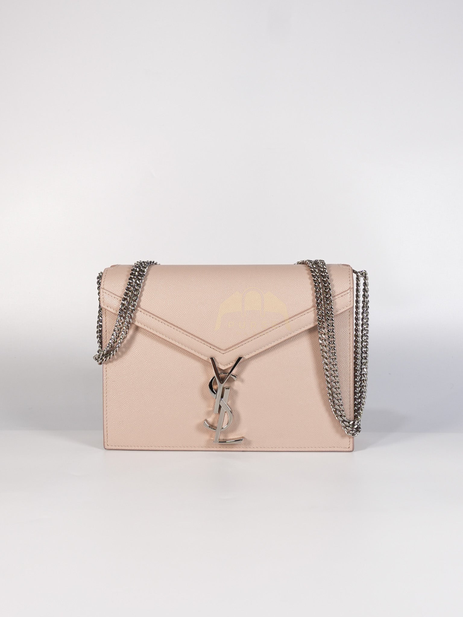 Cassandra Chain Flap Shoulder Bag in Pink Beige Grained Leather | Purse Maison Luxury Bags Shop