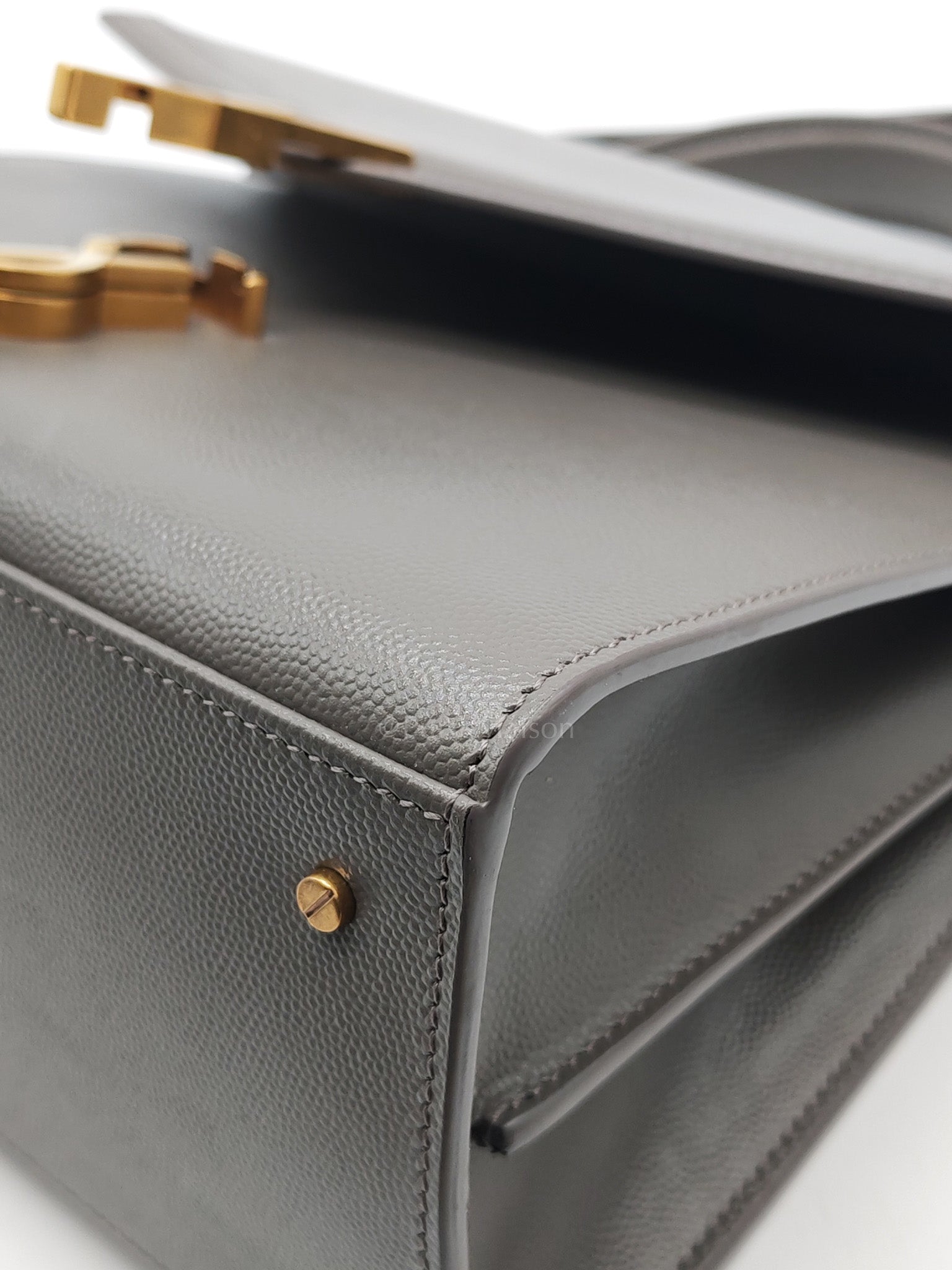 Cassandra Top Handle Medium in Dark Gray Grained Calfskin Leather | Purse Maison Luxury Bags Shop