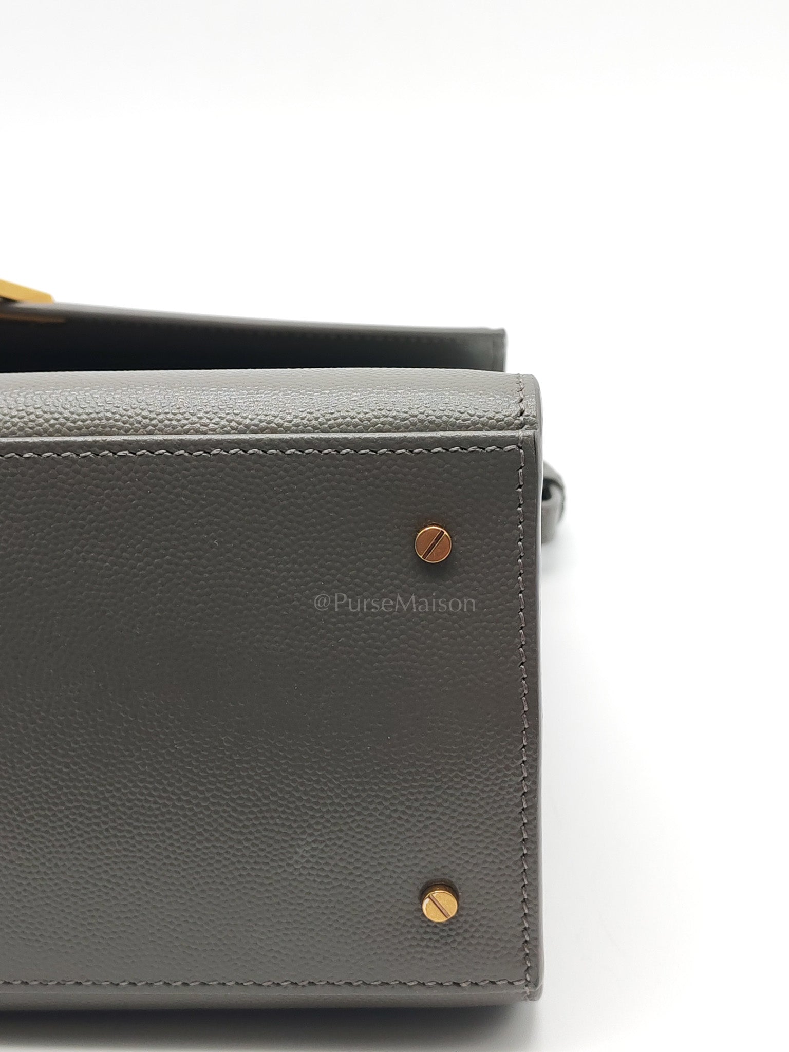 Cassandra Top Handle Medium in Dark Gray Grained Calfskin Leather | Purse Maison Luxury Bags Shop