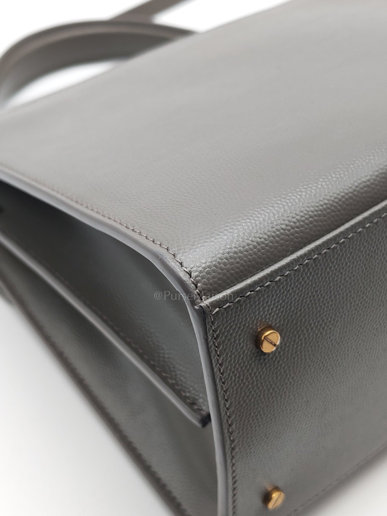 Cassandra Top Handle Medium in Dark Gray Grained Calfskin Leather | Purse Maison Luxury Bags Shop