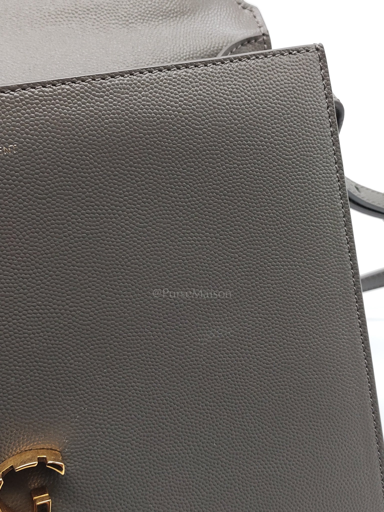 Cassandra Top Handle Medium in Dark Gray Grained Calfskin Leather | Purse Maison Luxury Bags Shop
