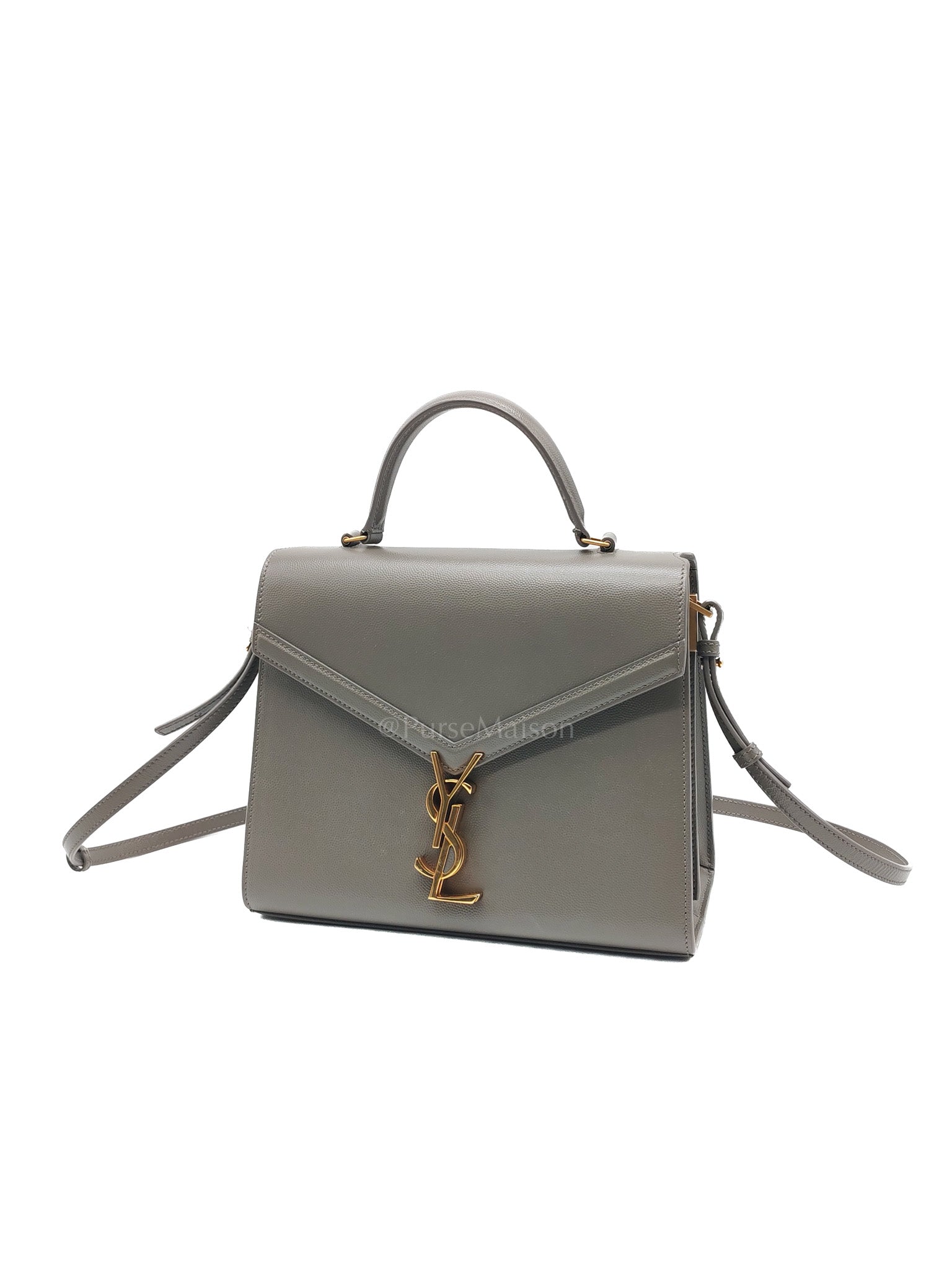 Cassandra Top Handle Medium in Dark Gray Grained Calfskin Leather | Purse Maison Luxury Bags Shop