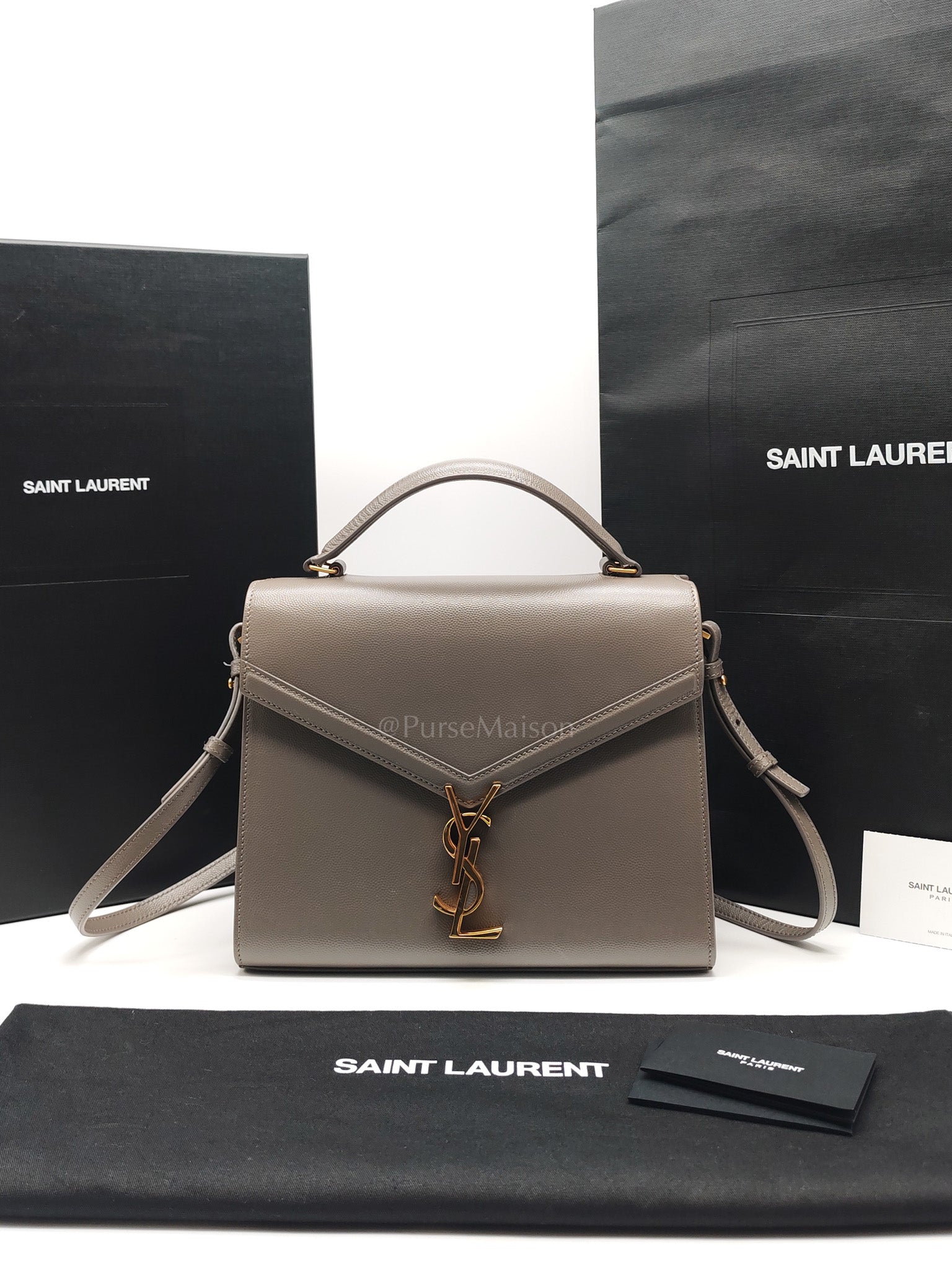 Cassandra Top Handle Medium in Dark Gray Grained Calfskin Leather | Purse Maison Luxury Bags Shop