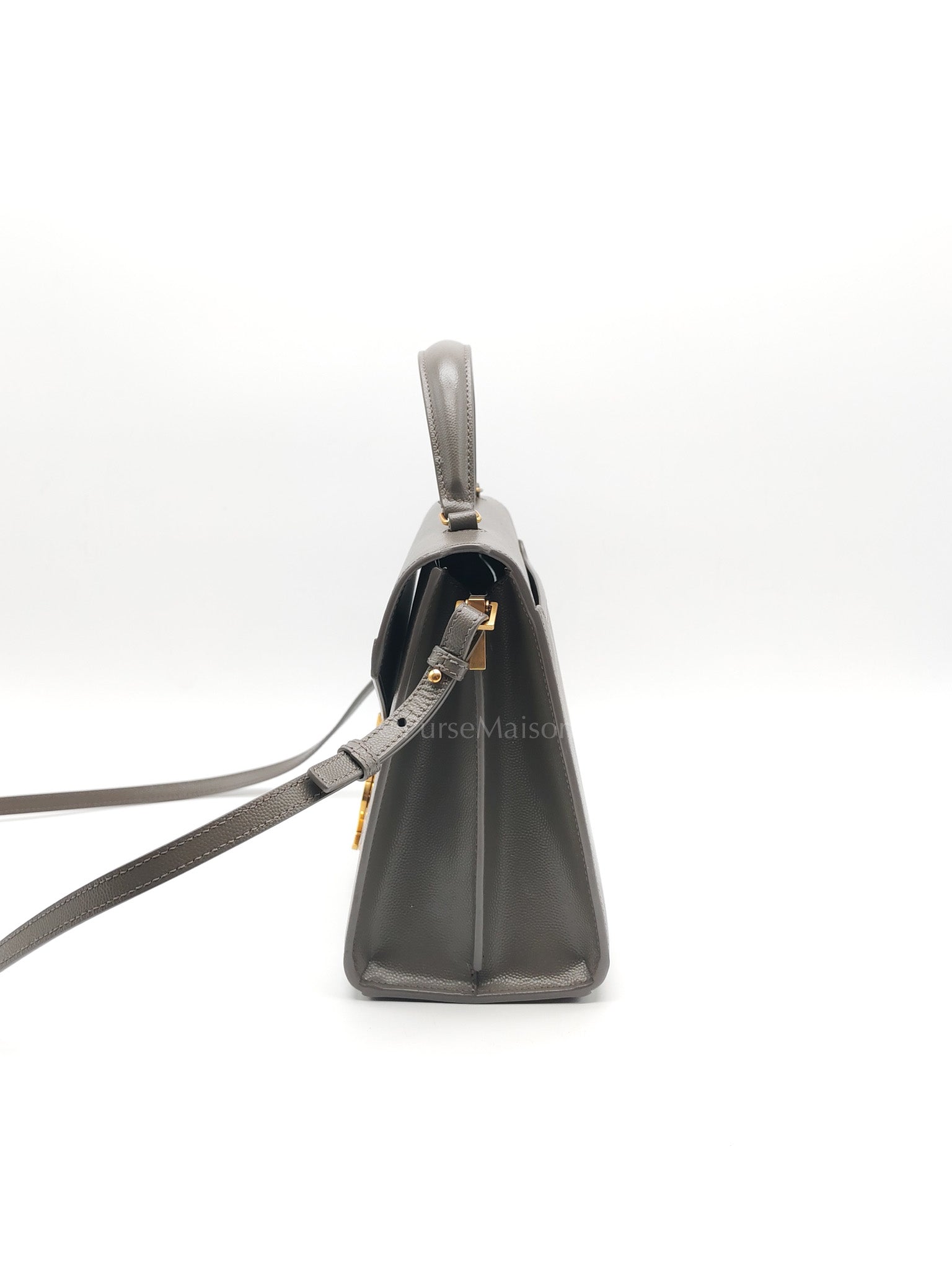 Cassandra Top Handle Medium in Dark Gray Grained Calfskin Leather | Purse Maison Luxury Bags Shop