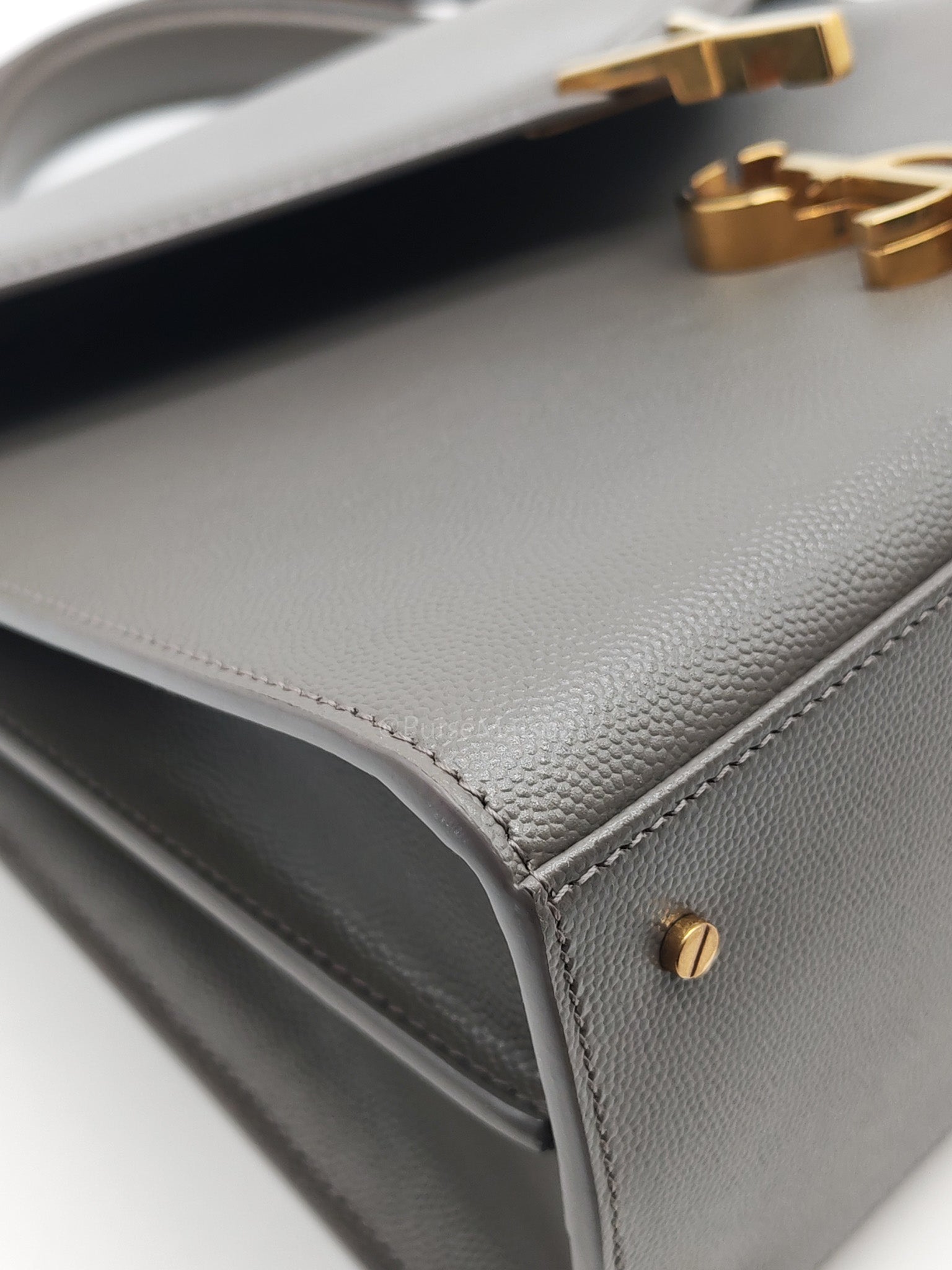 Cassandra Top Handle Medium in Dark Gray Grained Calfskin Leather | Purse Maison Luxury Bags Shop