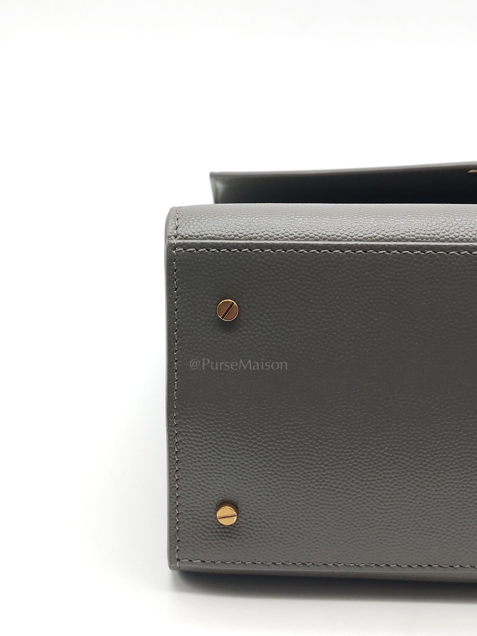 Cassandra Top Handle Medium in Dark Gray Grained Calfskin Leather | Purse Maison Luxury Bags Shop