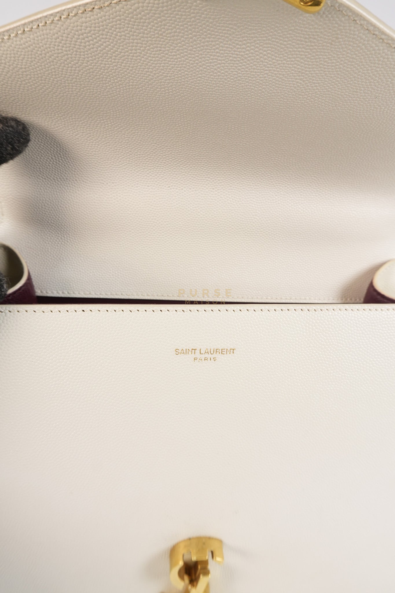 Cassandra Top Handle Medium in Off White Grained Calfskin Leather | Purse Maison Luxury Bags Shop