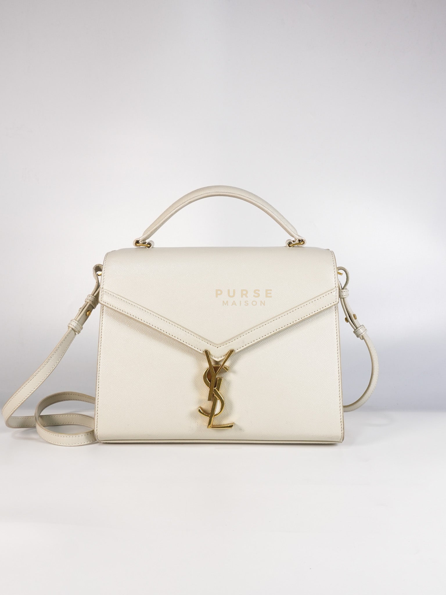 Cassandra Top Handle Medium in Off White Grained Calfskin Leather | Purse Maison Luxury Bags Shop