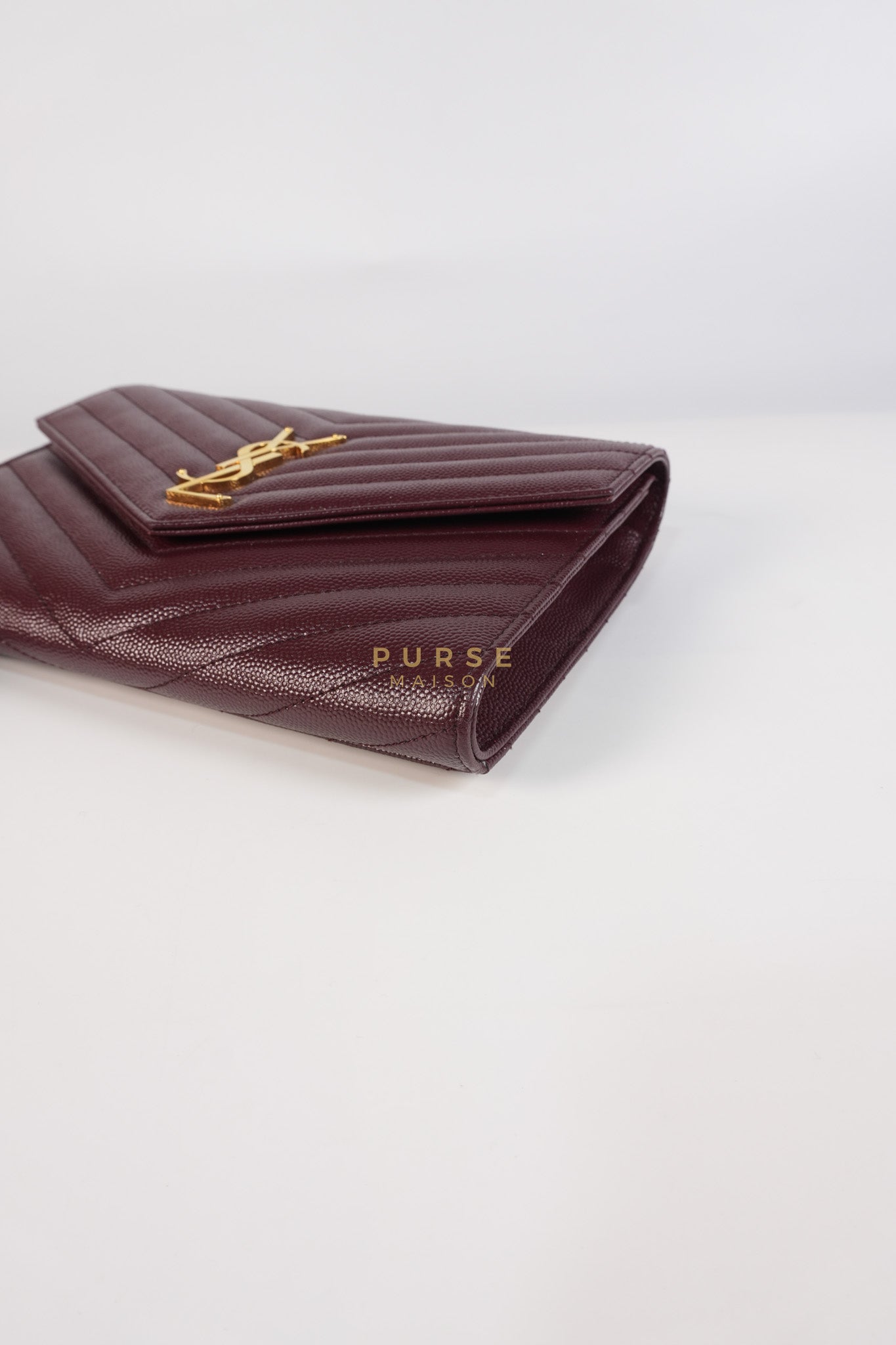 Cassandre Envelope Clutch in Burgundy Matellase Leather & Gold Hardware | Purse Maison Luxury Bags Shop