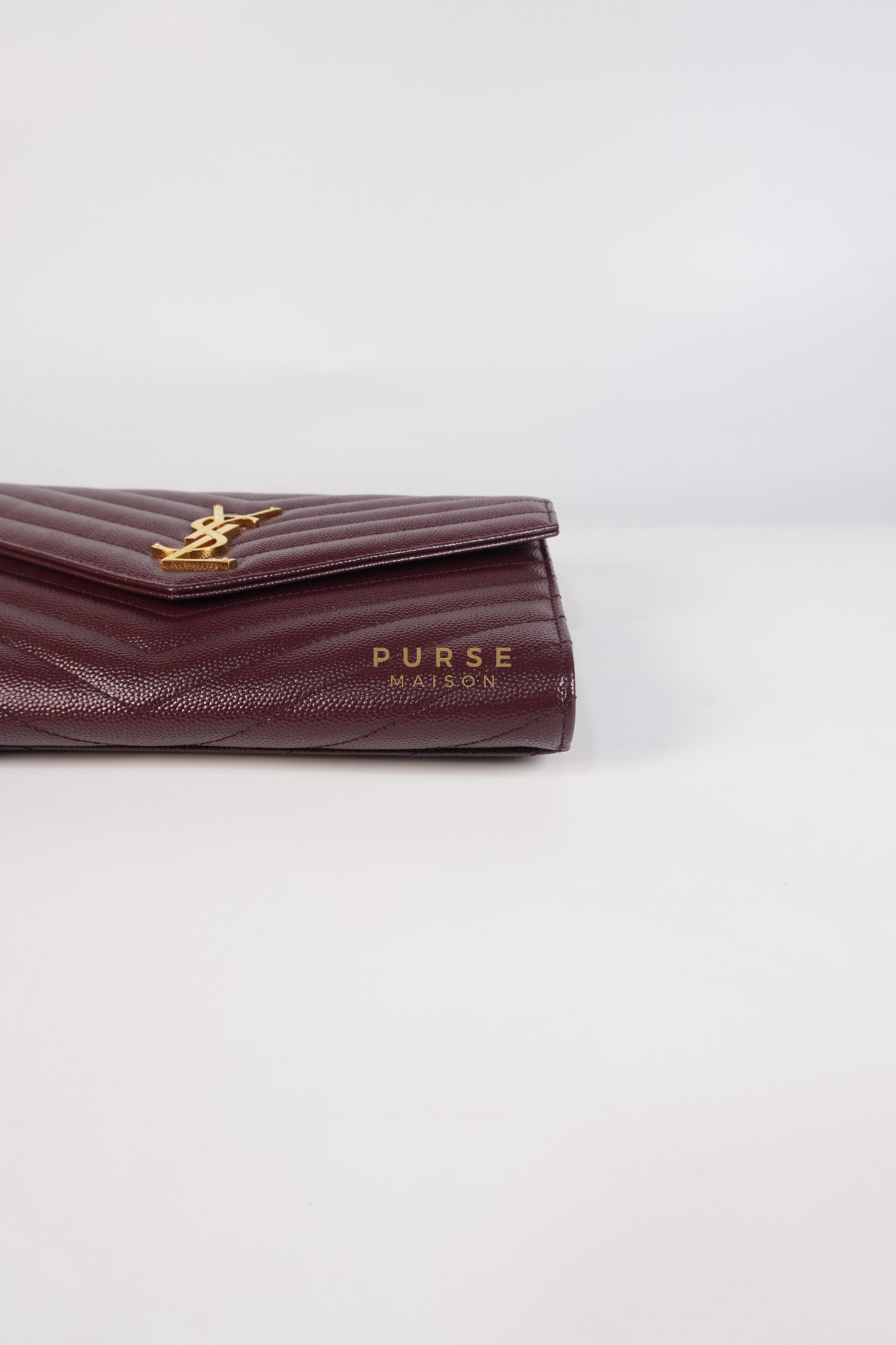 Cassandre Envelope Clutch in Burgundy Matellase Leather & Gold Hardware | Purse Maison Luxury Bags Shop