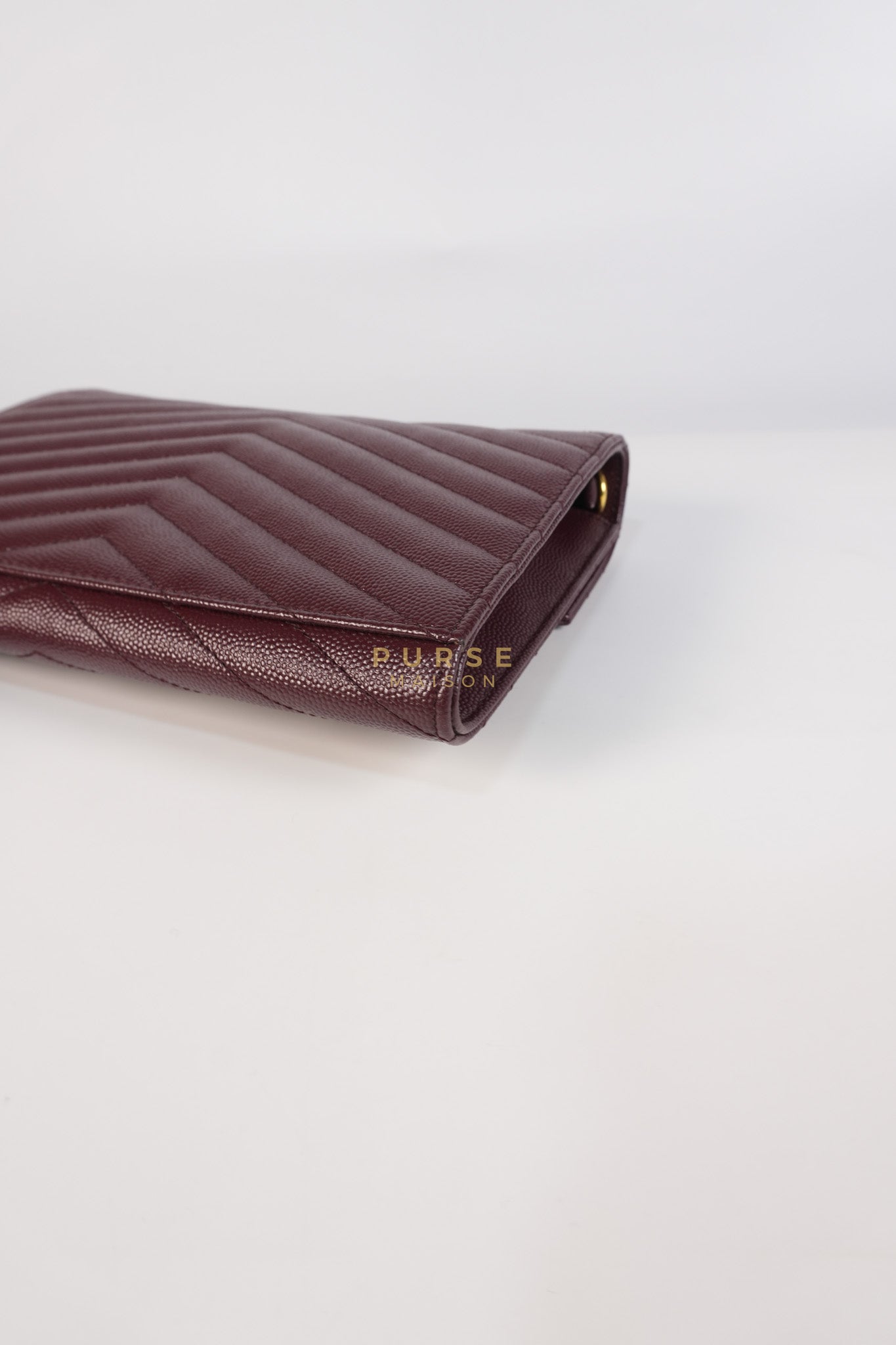 Cassandre Envelope Clutch in Burgundy Matellase Leather & Gold Hardware | Purse Maison Luxury Bags Shop