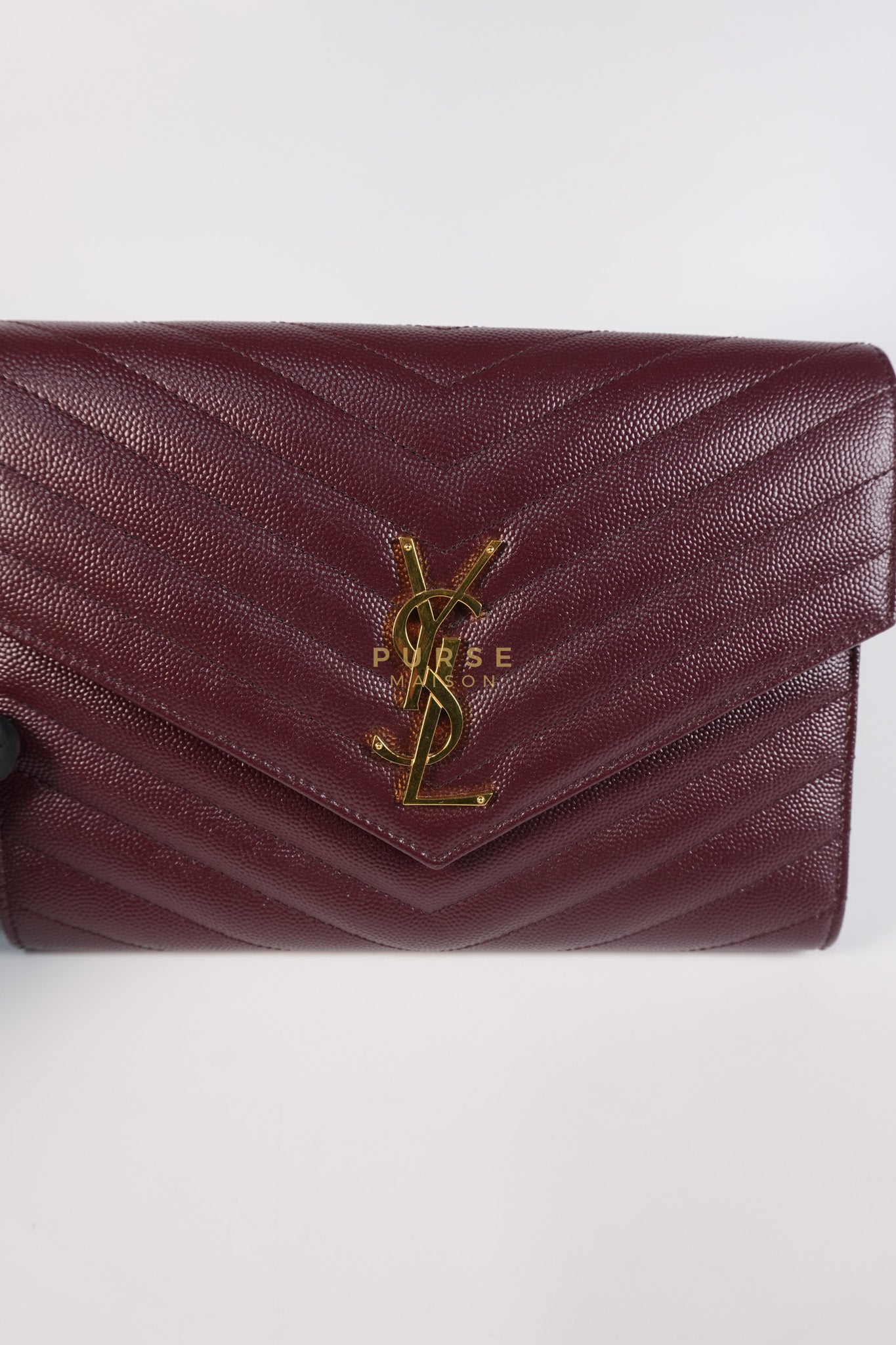 Cassandre Envelope Clutch in Burgundy Matellase Leather & Gold Hardware | Purse Maison Luxury Bags Shop
