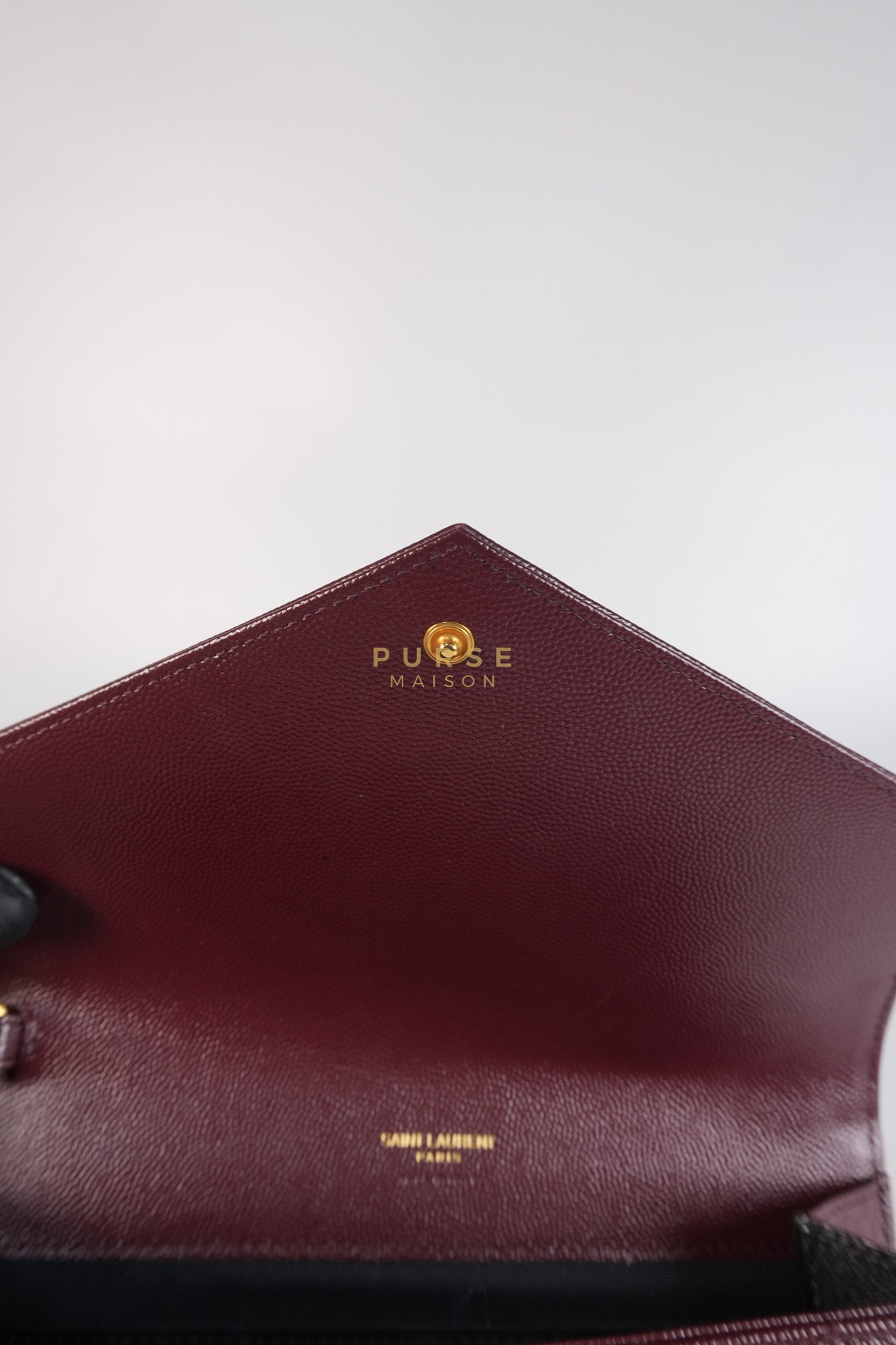 Cassandre Envelope Clutch in Burgundy Matellase Leather & Gold Hardware | Purse Maison Luxury Bags Shop