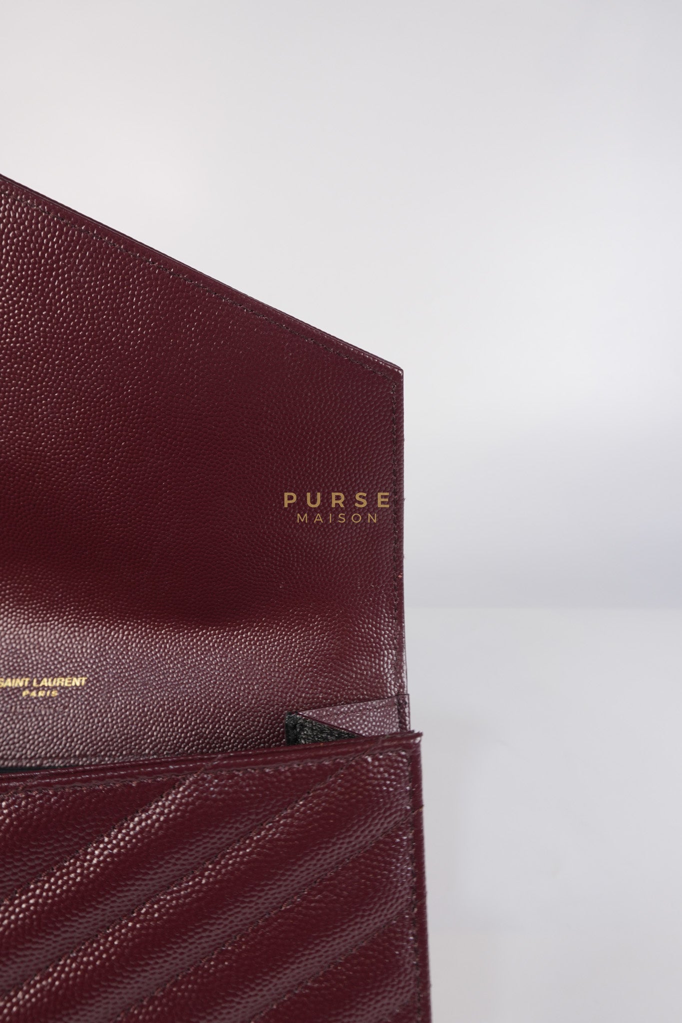 Cassandre Envelope Clutch in Burgundy Matellase Leather & Gold Hardware | Purse Maison Luxury Bags Shop