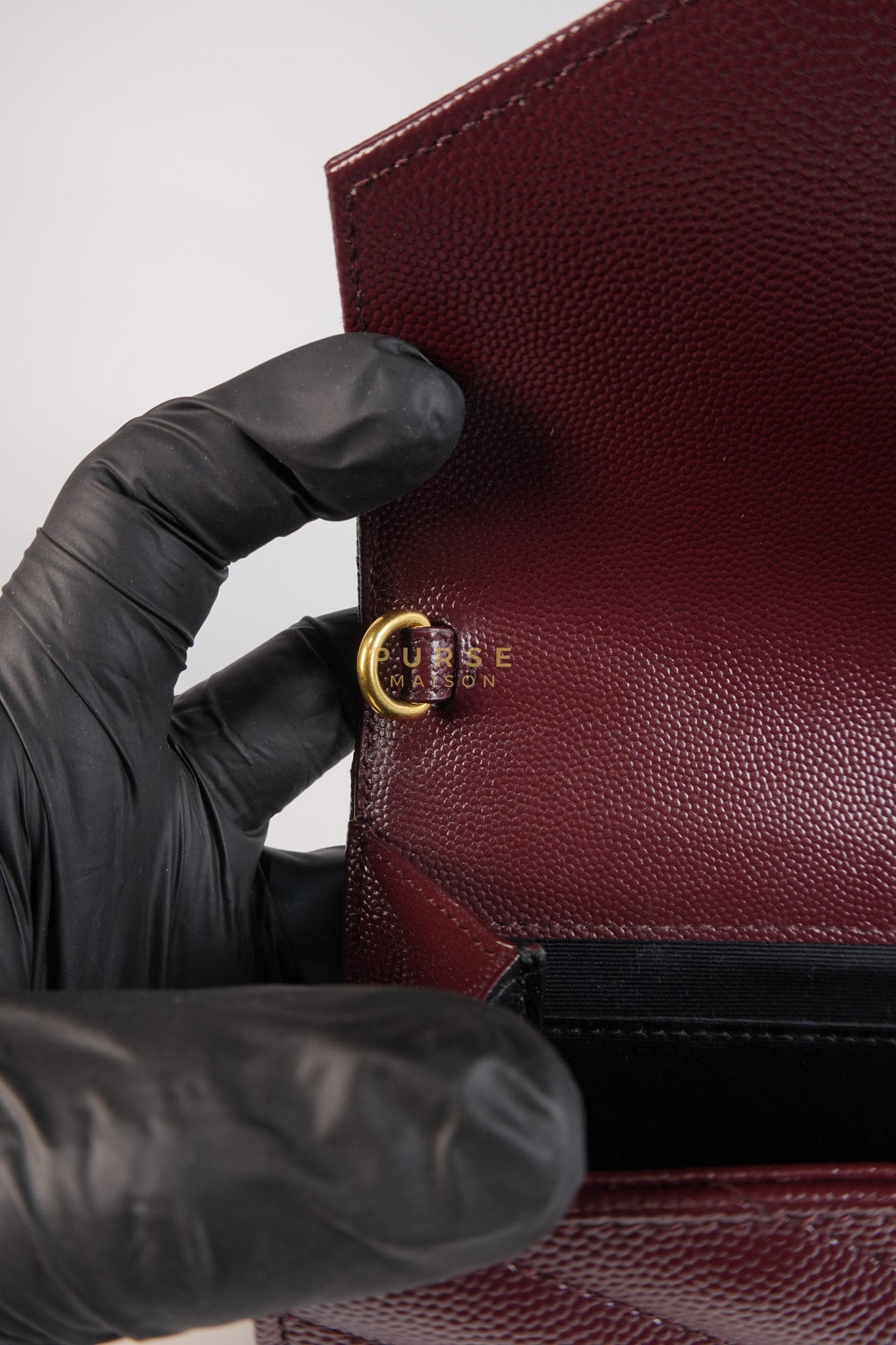 Cassandre Envelope Clutch in Burgundy Matellase Leather & Gold Hardware | Purse Maison Luxury Bags Shop