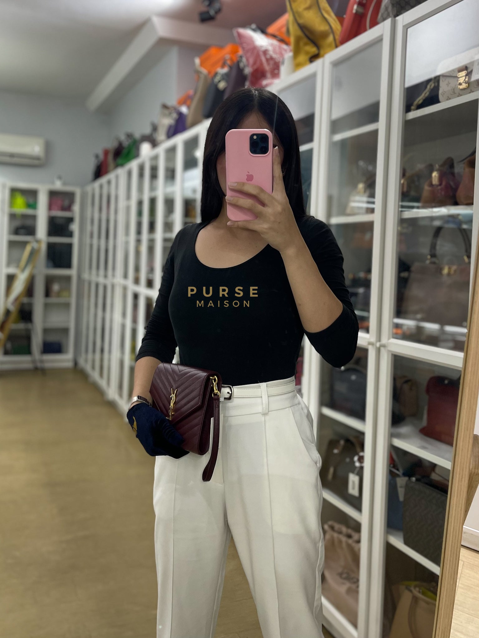 Cassandre Envelope Clutch in Burgundy Matellase Leather & Gold Hardware | Purse Maison Luxury Bags Shop