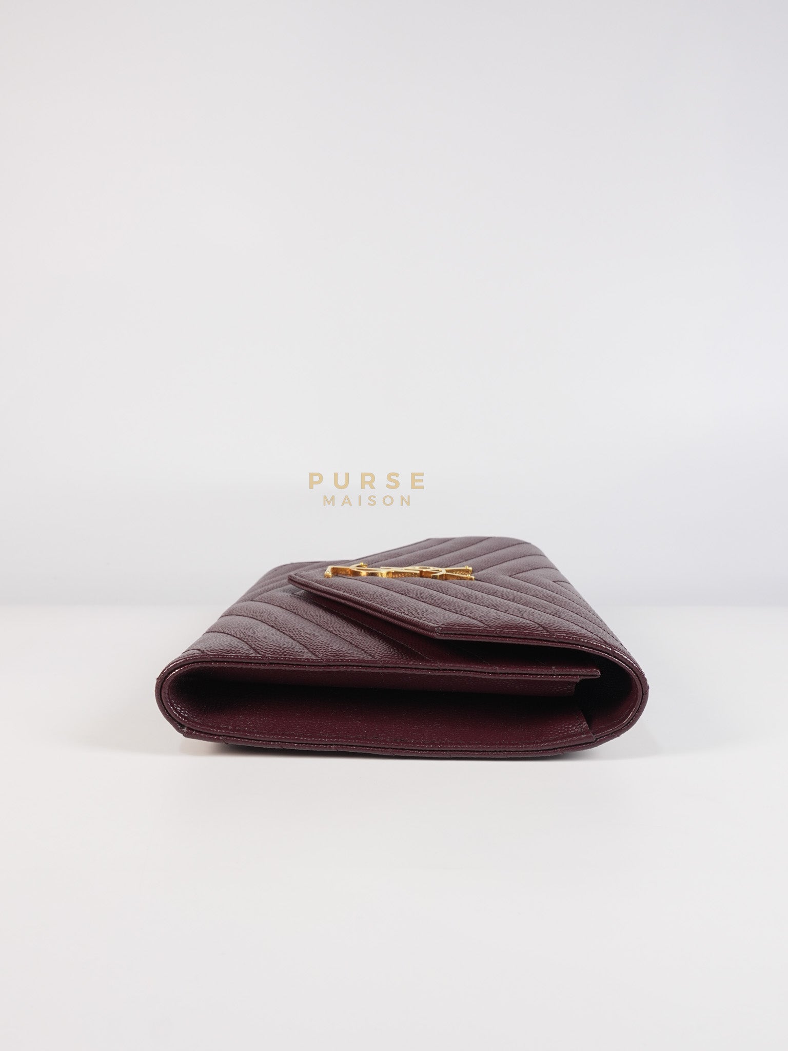 Cassandre Envelope Clutch in Burgundy Matellase Leather & Gold Hardware | Purse Maison Luxury Bags Shop