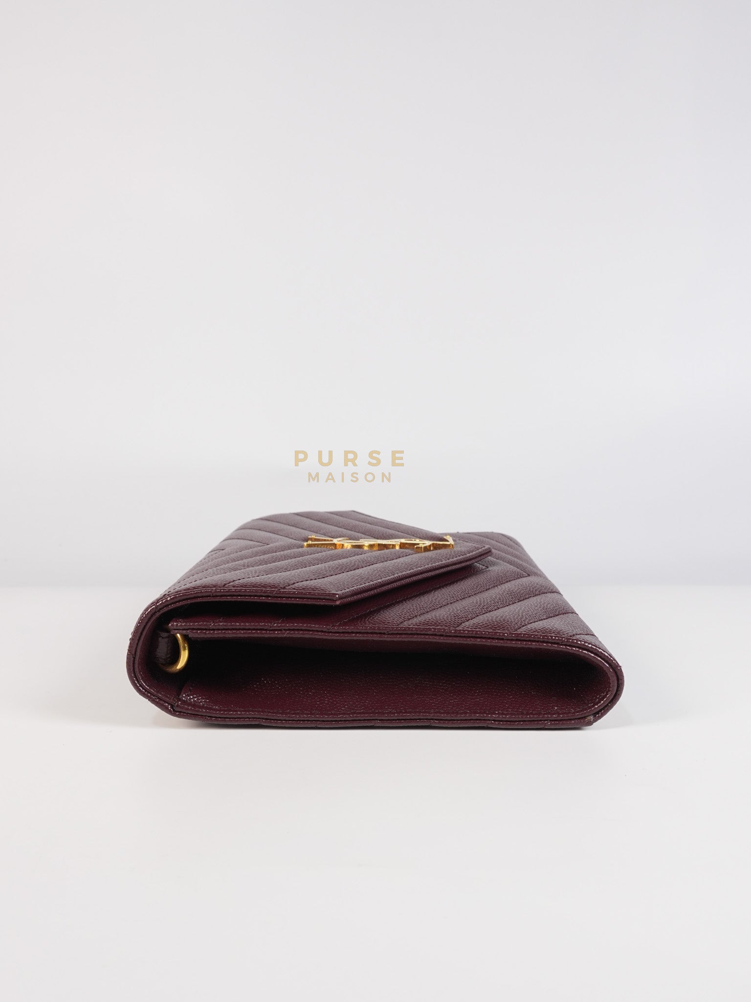 Cassandre Envelope Clutch in Burgundy Matellase Leather & Gold Hardware | Purse Maison Luxury Bags Shop